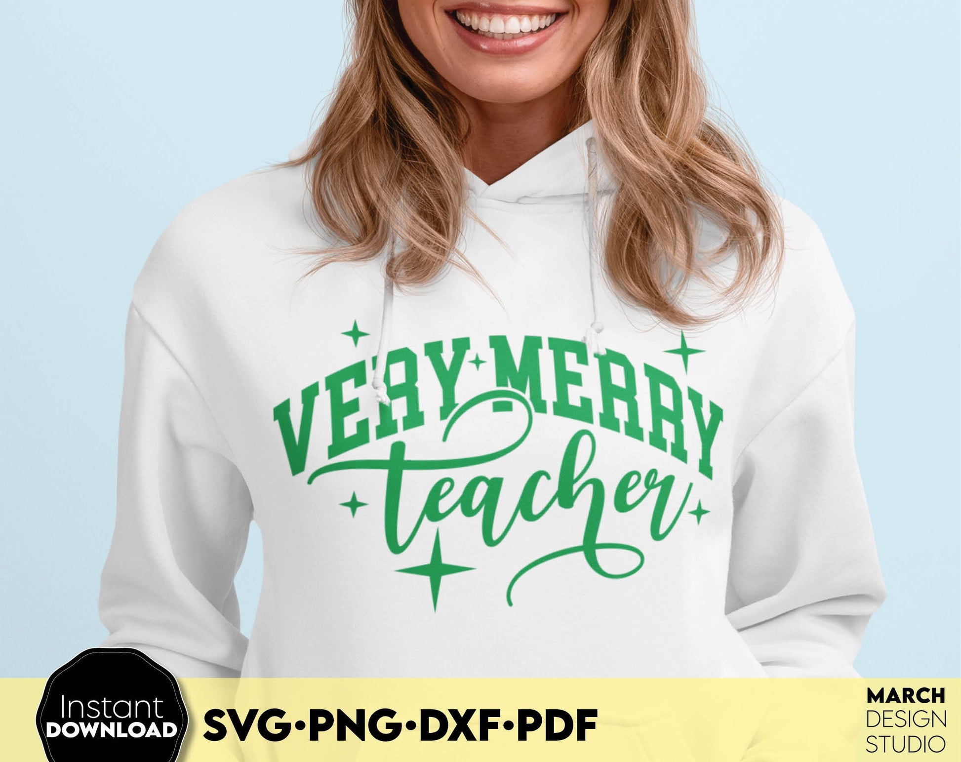 Very Merry Teacher design for Your Teacher Gift ideas. SVG PNG DXF PDF files included, Compatible with Cricut, Silhouette or other equipment. Cut from vinyl, use for sublimation or laser cut or grave projects as well. Buy now for a good price, enjoy!