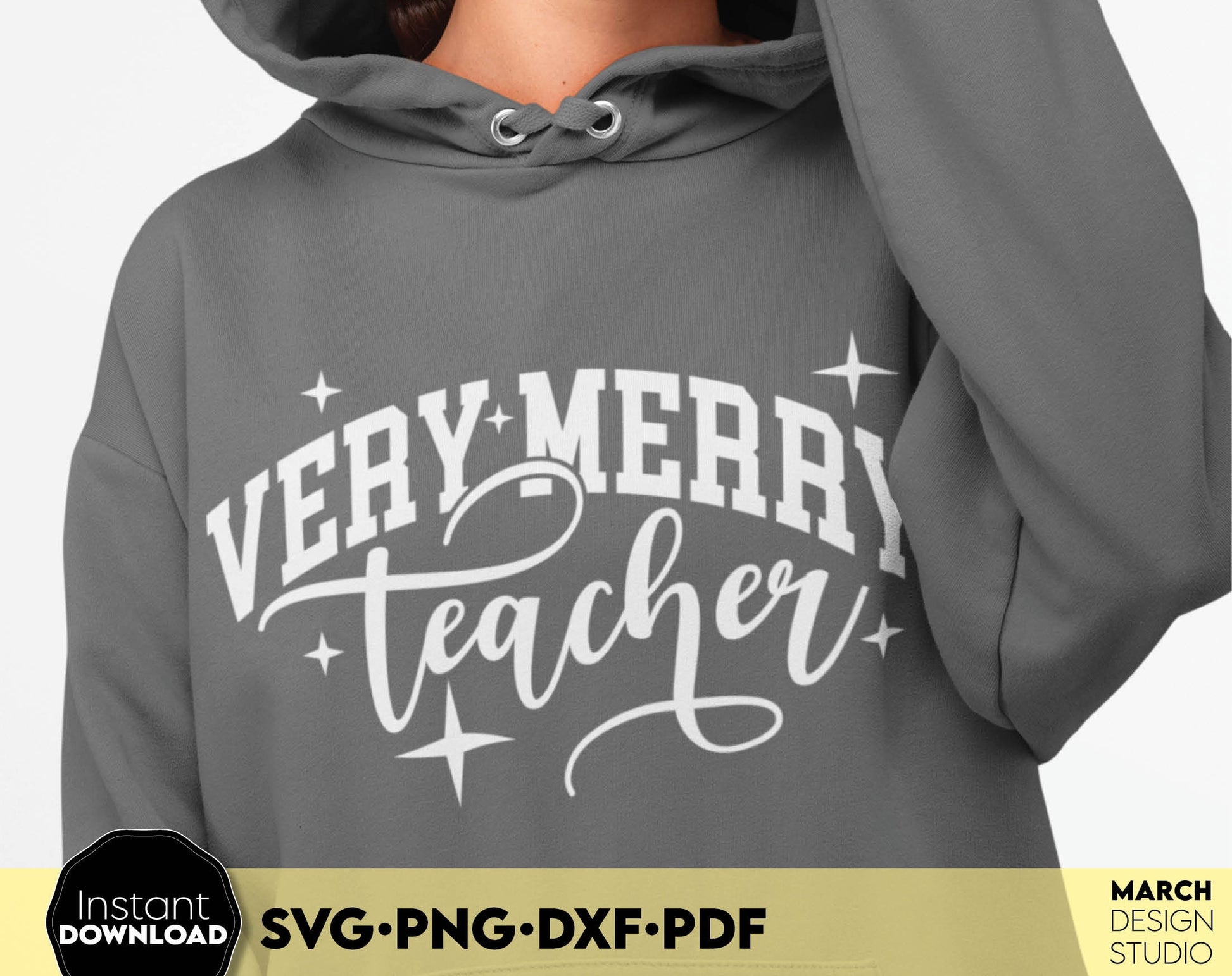 Very Merry Teacher design for Your Teacher Gift ideas. SVG PNG DXF PDF files included, Compatible with Cricut, Silhouette or other equipment. Cut from vinyl, use for sublimation or laser cut or grave projects as well. Buy now for a good price, enjoy!