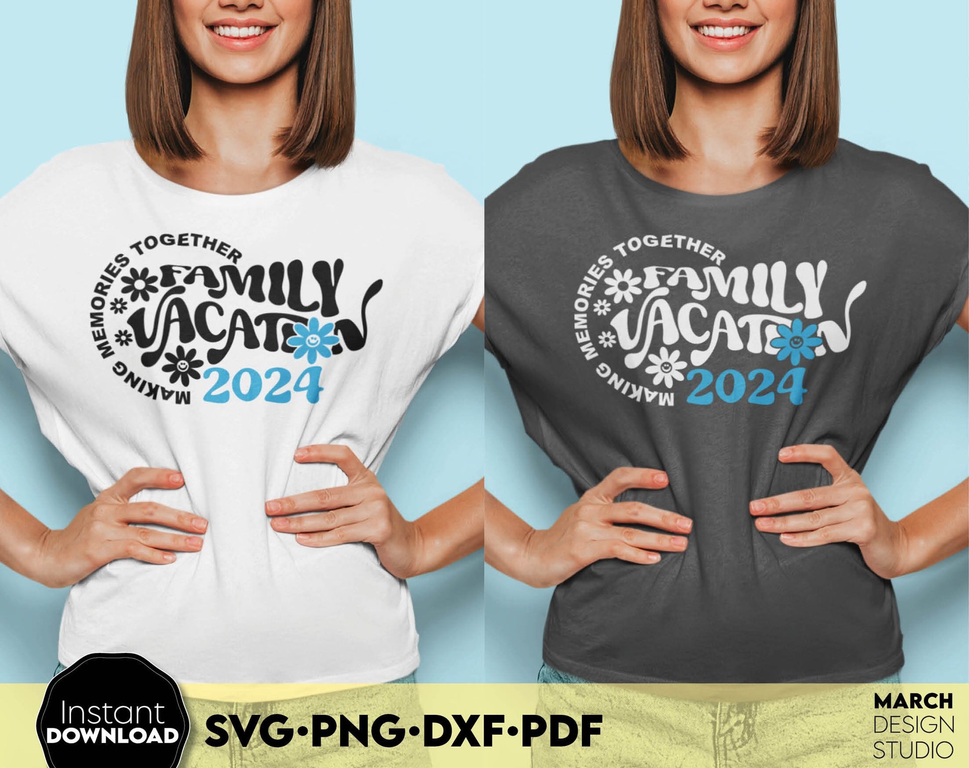 Making Memories Together Family Vacation matching shirt design.  SVG PNG DXF PDF files included. Compatible with Cricut, Silhouette or other equipment. Cut from vinyl, use for sublimation or laser cut or grave projects. Buy now for a good price!