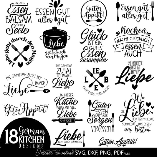 German Kitchen Plotter File Svg Bundle German Küche Plotter File SVG German Zuhause plotter file Svg Png Dxf Pdf Guten Appetit Laserdatei