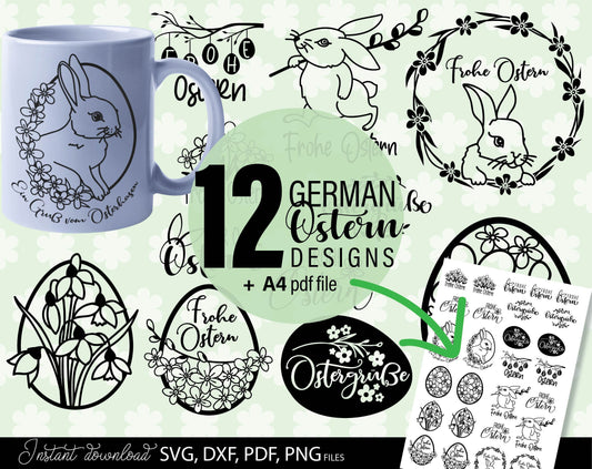 German Easter Svg | Ostern Bundle | Plotter File Easter | Osterhase SVG | Frühling Svg | Ostern German Svg | Easter Bunny Tag Svg | DXF PDF