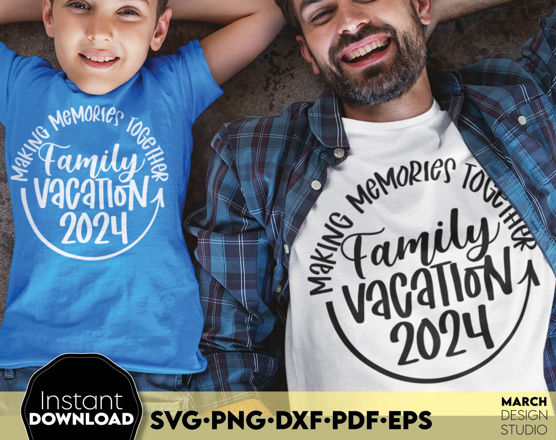 Making Memories Together Family Vacation 2024 matching shirts design. SVG PNG DXF PDF EPS files included. Compatible with Cricut, Silhouette or other equipment. Cut from vinyl, use for sublimation or laser cut projects. Buy now for a good price!