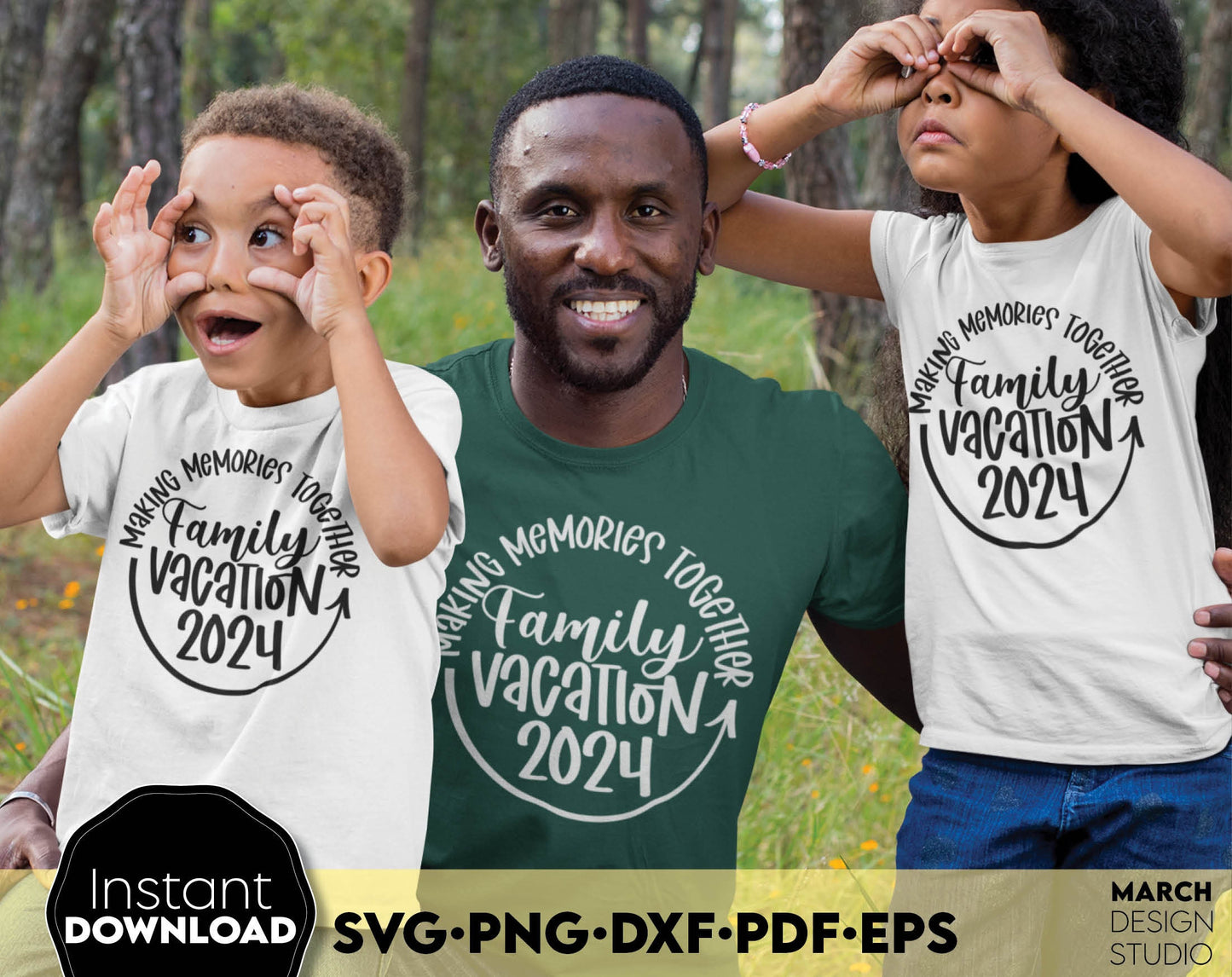 Making Memories Together Family Vacation 2024 matching shirts design. SVG PNG DXF PDF EPS files included. Compatible with Cricut, Silhouette or other equipment. Cut from vinyl, use for sublimation or laser cut projects. Buy now for a good price!