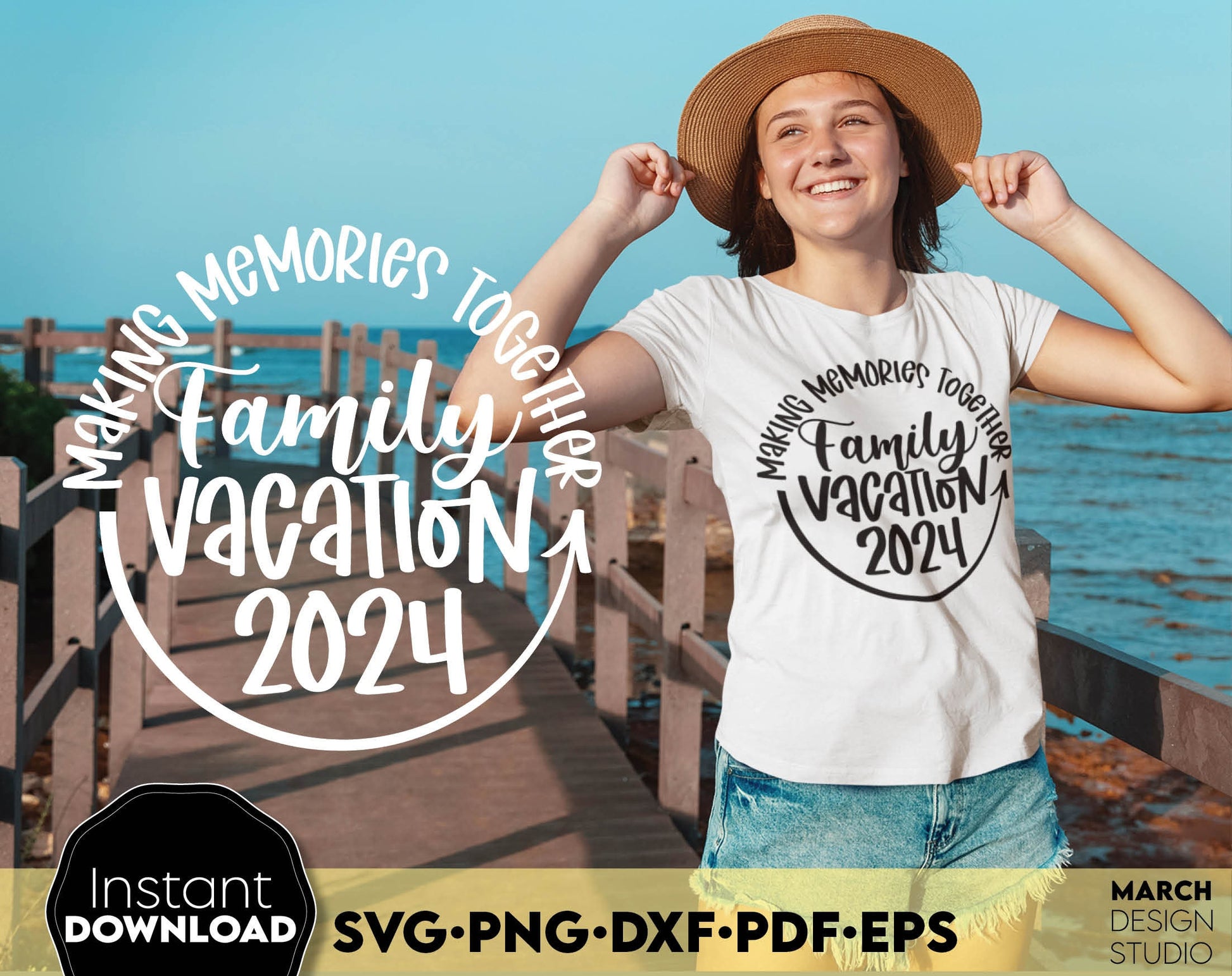 Making Memories Together Family Vacation 2024 matching shirts design. SVG PNG DXF PDF EPS files included. Compatible with Cricut, Silhouette or other equipment. Cut from vinyl, use for sublimation or laser cut projects. Buy now for a good price!