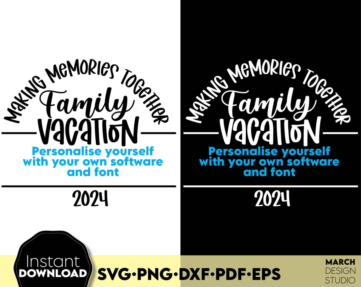 Making memories together and together is our favorite split design for Your Family trip matching shirts. SVG PNG DXF PDF EPS files included. Compatible with Cricut, Silhouette and other equipment. Cut from vinyl, use for printing or sublimation.