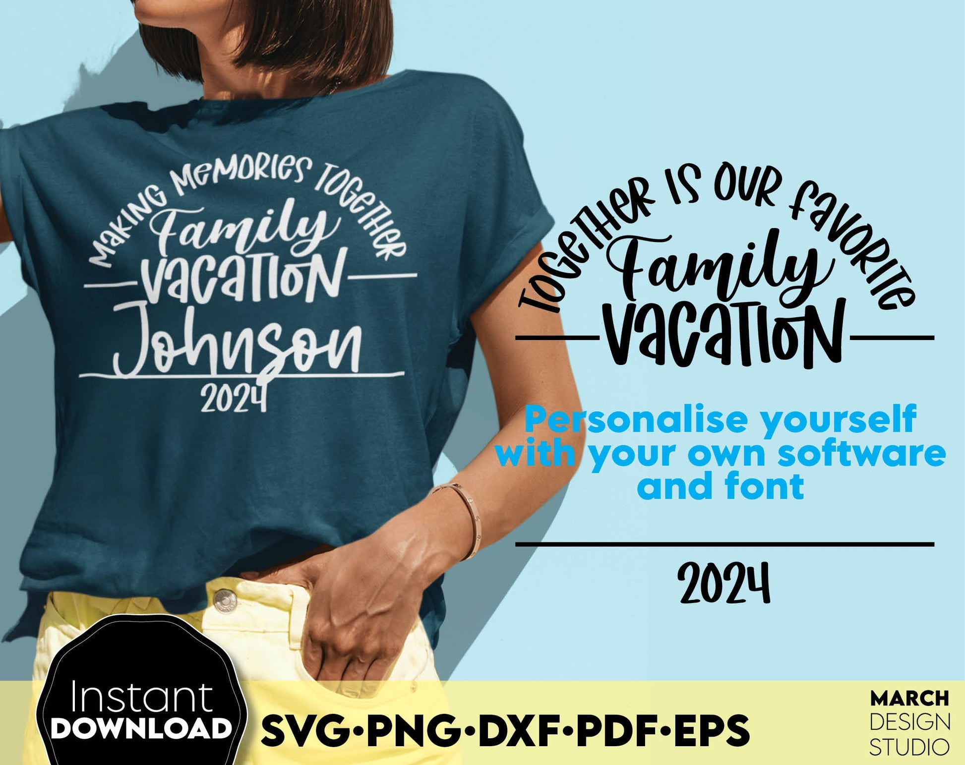 Making memories together and together is our favorite split design for Your Family trip matching shirts. SVG PNG DXF PDF EPS files included. Compatible with Cricut, Silhouette and other equipment. Cut from vinyl, use for printing or sublimation.