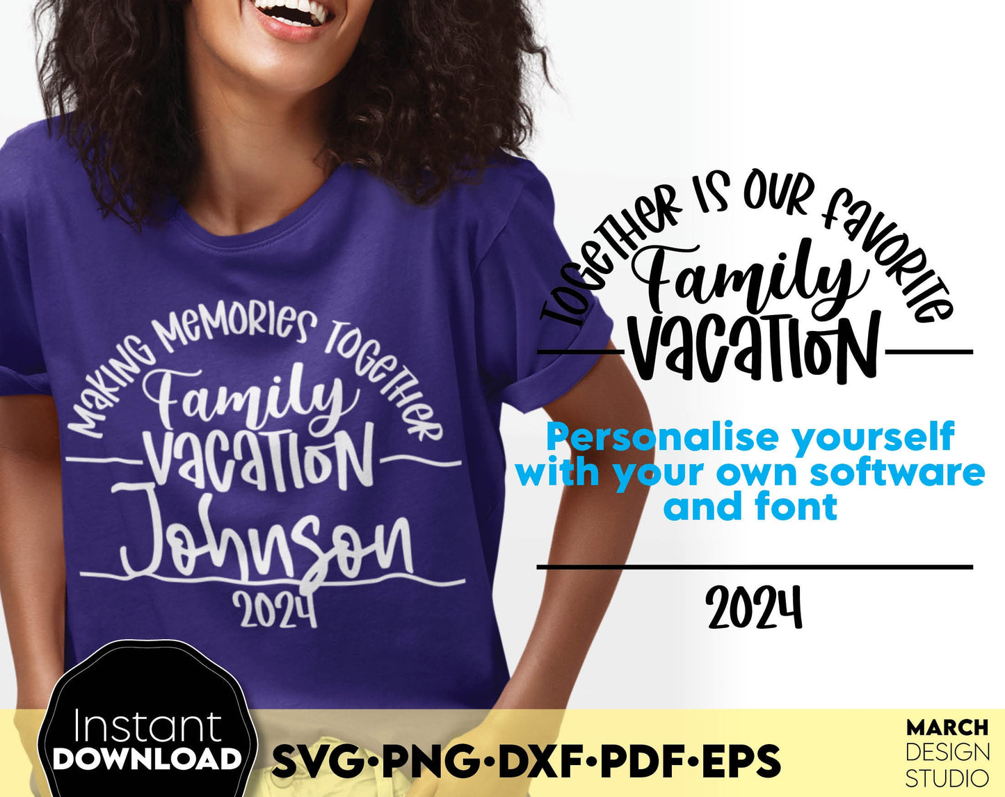 Making memories together and together is our favorite split design for Your Family trip matching shirts. SVG PNG DXF PDF EPS files included. Compatible with Cricut, Silhouette and other equipment. Cut from vinyl, use for printing or sublimation.