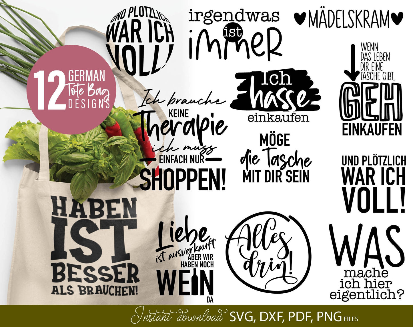 German Sprüche für Beutel Plotterdatei Taschensprüche Bundle svg Jutetasche plotten svg Eine von den Juten German plotter file SVG Laserdate