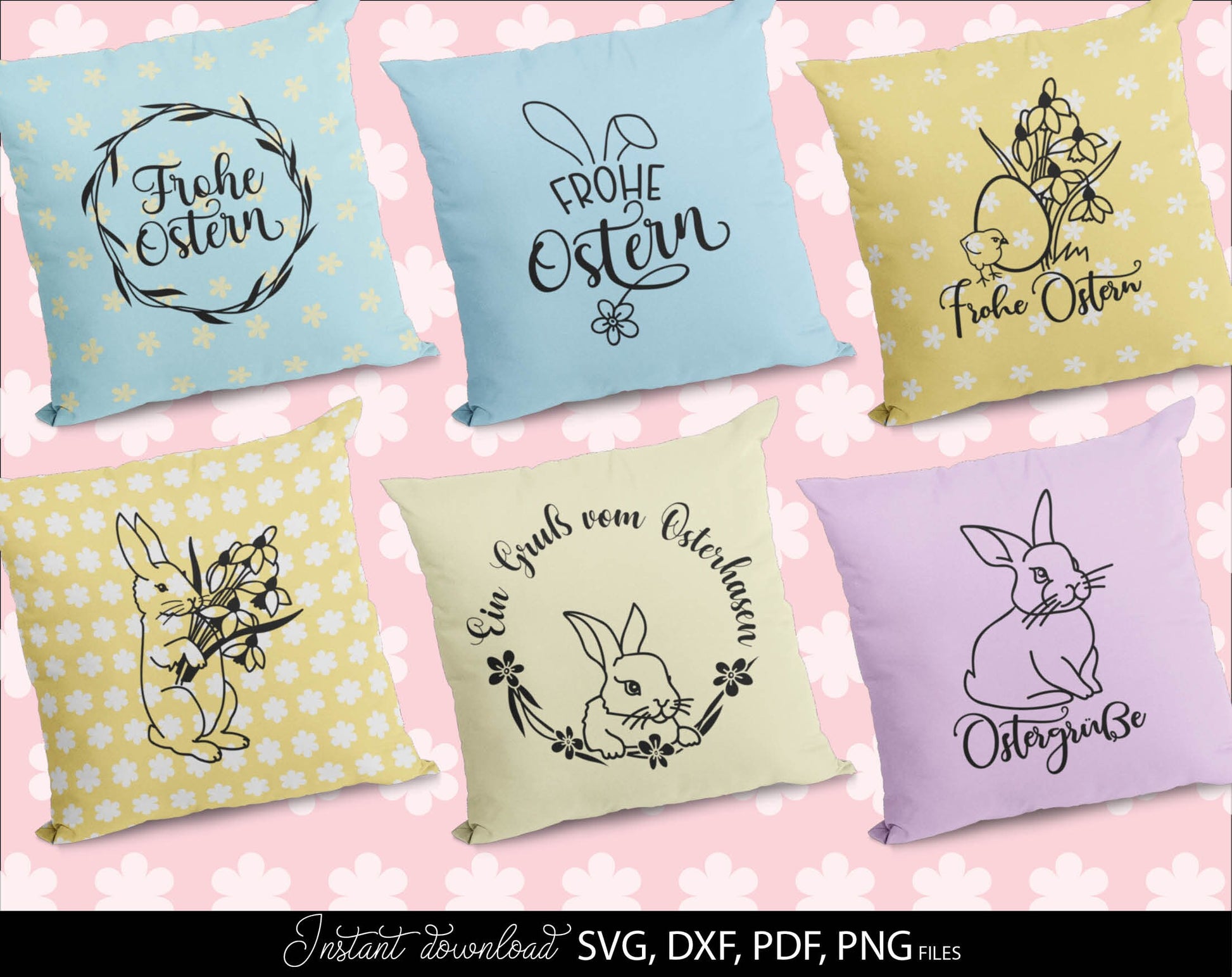 German Ostern and frühling Plotter files Bundle. SVG DXF PNG and PDF files included. Compatible with  Cricut, Silhouette and others machines. Cut from vinyl, use for sublimation or laser cut projects as well. Buy now for a good price and enjoy!