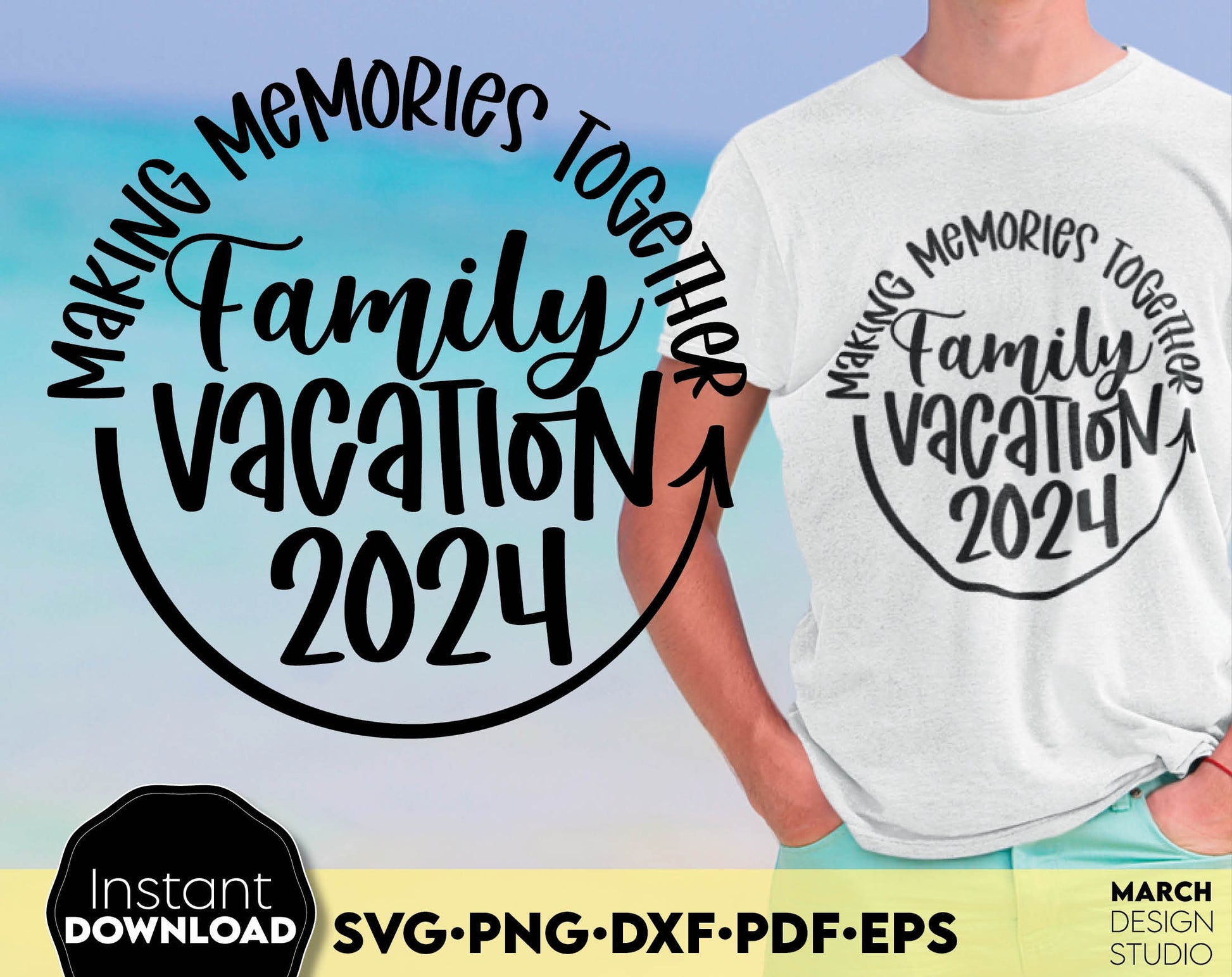 Making Memories Together Family Vacation 2024 matching shirts design. SVG PNG DXF PDF EPS files included. Compatible with Cricut, Silhouette or other equipment. Cut from vinyl, use for sublimation or laser cut projects. Buy now for a good price!