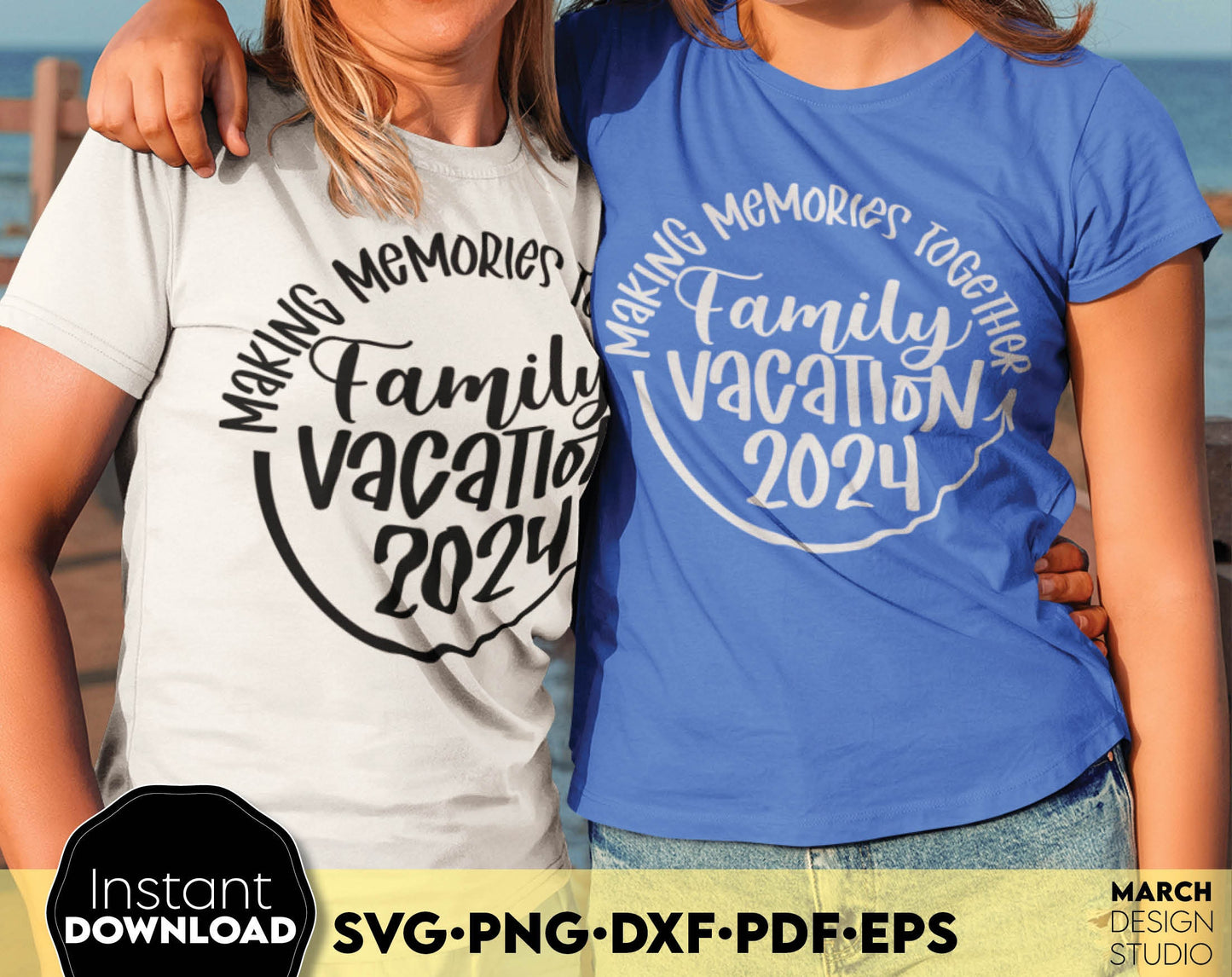 Making Memories Together Family Vacation 2024 matching shirts design. SVG PNG DXF PDF EPS files included. Compatible with Cricut, Silhouette or other equipment. Cut from vinyl, use for sublimation or laser cut projects. Buy now for a good price!