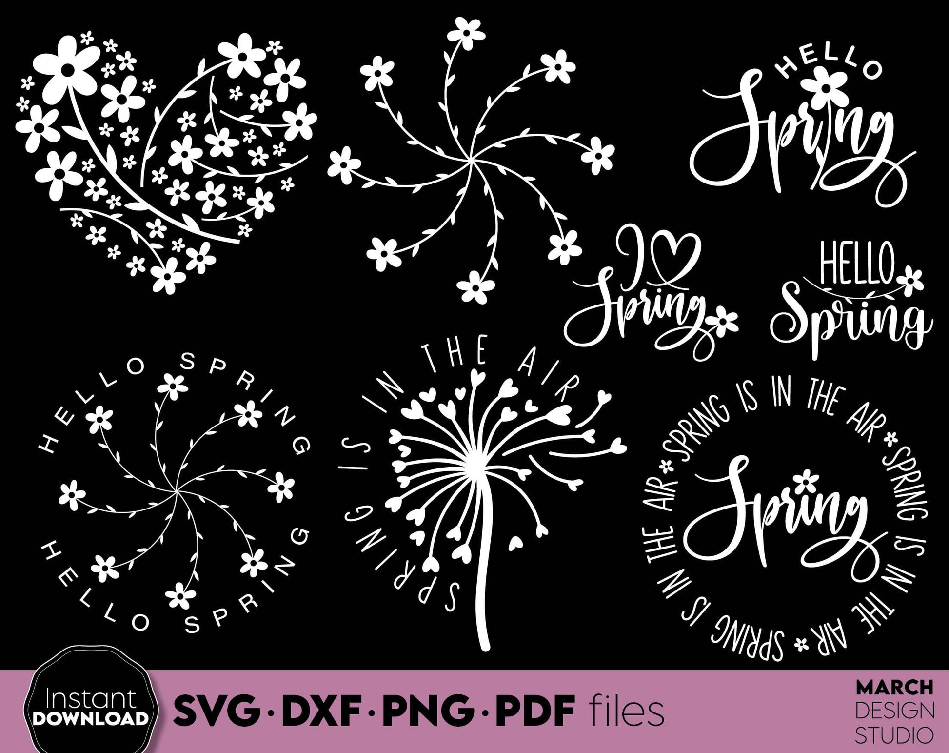 Spring Quotes and floral signs for Your Easter Shirt designs. SVG PNG EPS DXF files included. Compatible with Cricut, Silhouette or other. Cut from vinyl, use for printing, sublimation or laser cut, grave projects. Buy now for a good price and enjoy!