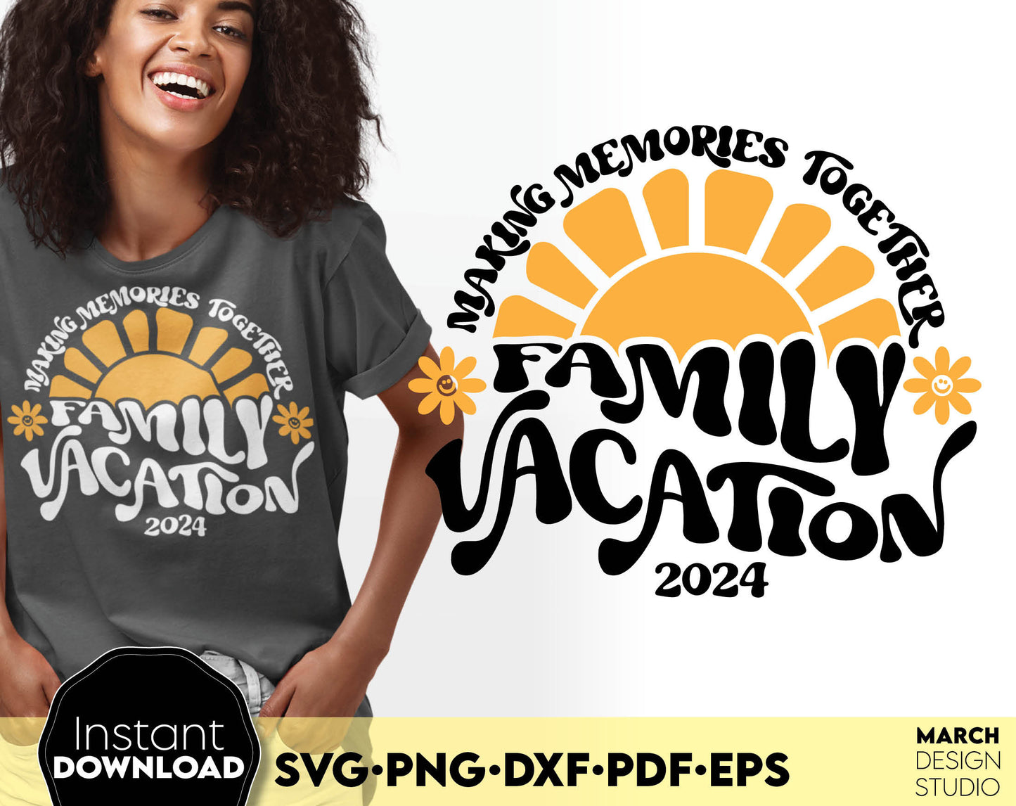 Making Memories Together - Family Vacation 2024 matching shirt design. SVG PNG DXF EPS PDF files included. Compatible with Cricut, Silhouette or other equipment. Cut from vinyl, use for sublimation or laser cut projects. Buy now for a good price!