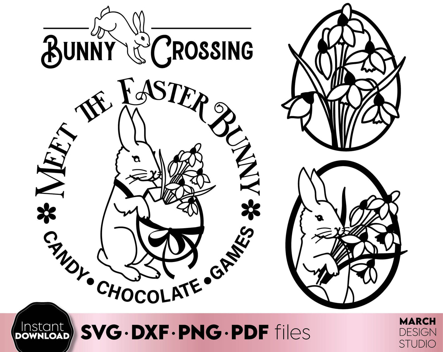 Spring bundle with rustic easter farmhouse decorations. SVG PNG EPS DXF files included. Compatible with Cricut, Silhouette or other equipment. Cut from vinyl, use for printing, sublimation or laser cut projects. Buy now for a good price and enjoy!