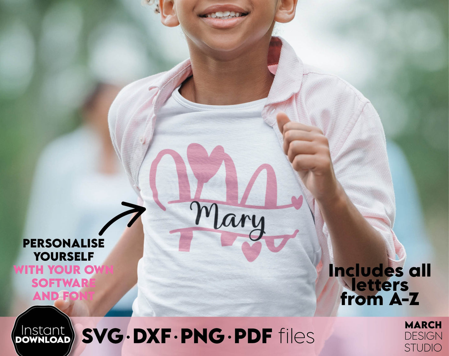 Split monogram for kids birthday or use as Valentine Day Gift ideas. SVG DXF PNG PDF files included. Cut from vinyl, use for sublimation or laser cut projects. Compatible with Cricut, Silhouette or other equipment. Buy now for a good price and enjoy