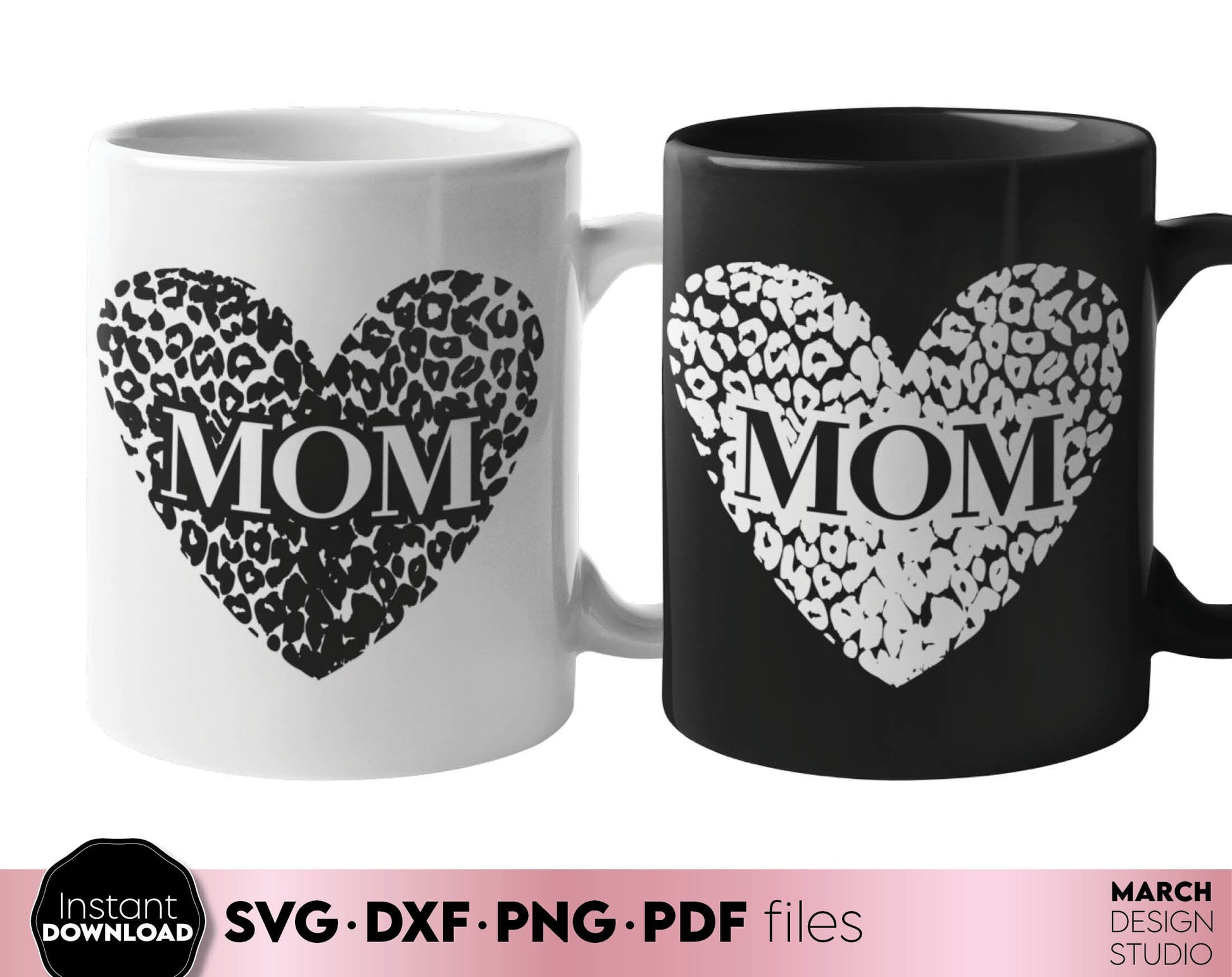 Mom leopard print heart. Nice design for mother day or mom birthday gift ideas. SVG PNG EPS DXF files included. Compatible with Cricut, Silhouette. Cut from vinyl, use for printing, sublimation or laser cut projects. Buy now for a good price, enjoy!