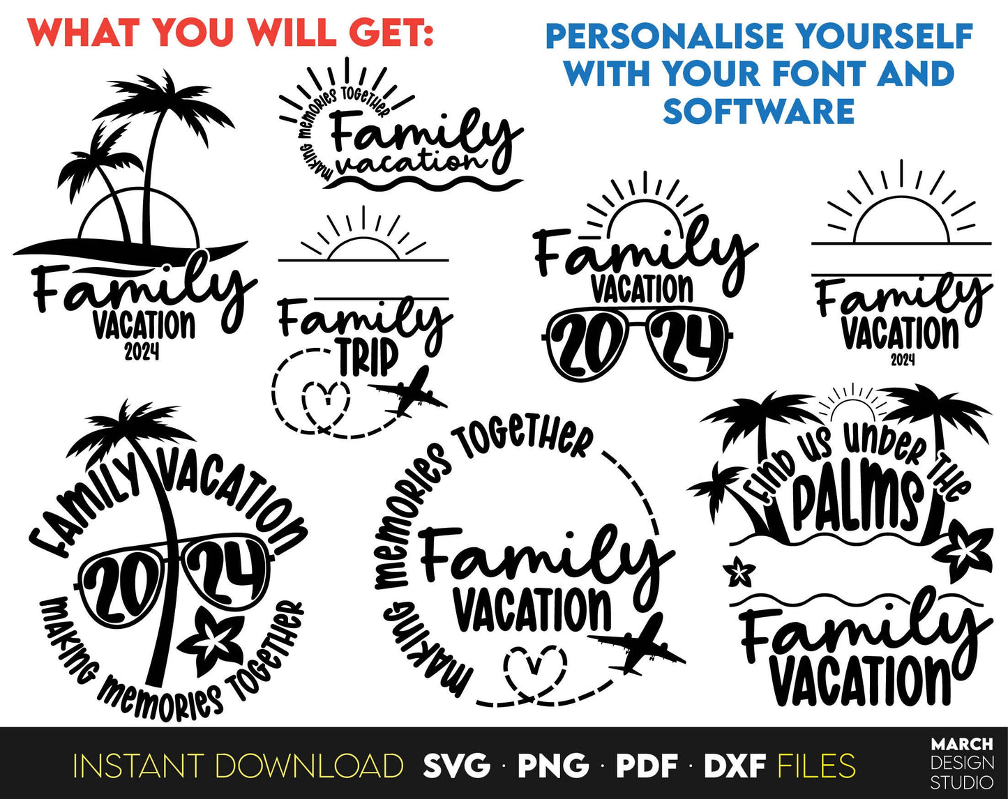 Family vacation 2024 svg bundle, family vacation svg, summer vibes svg, family cruise svg, family shirt svg, summer svg files for Cricut