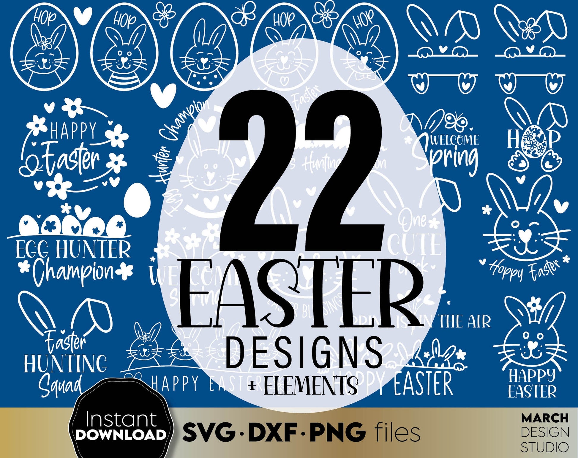 Easter Day Bundle with Easter Decor ideas. SVG DXF PNG files included. Compatible with Cricut, Silhouette or other equipment. Cut from vinyl, use for sublimation or laser cut or grave projects. Buy Happy Easter Bundle now for a good price and enjoy!