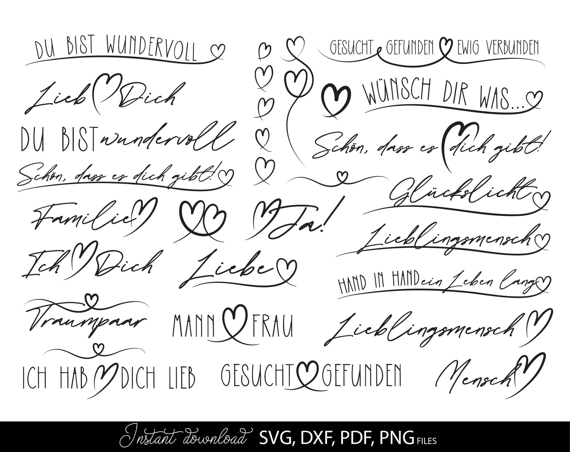 Bundle German Words Liebe Familie SVG | Cut File German Lettering | Plotter File Candle Texts Liebe Familie Candle Design SVG