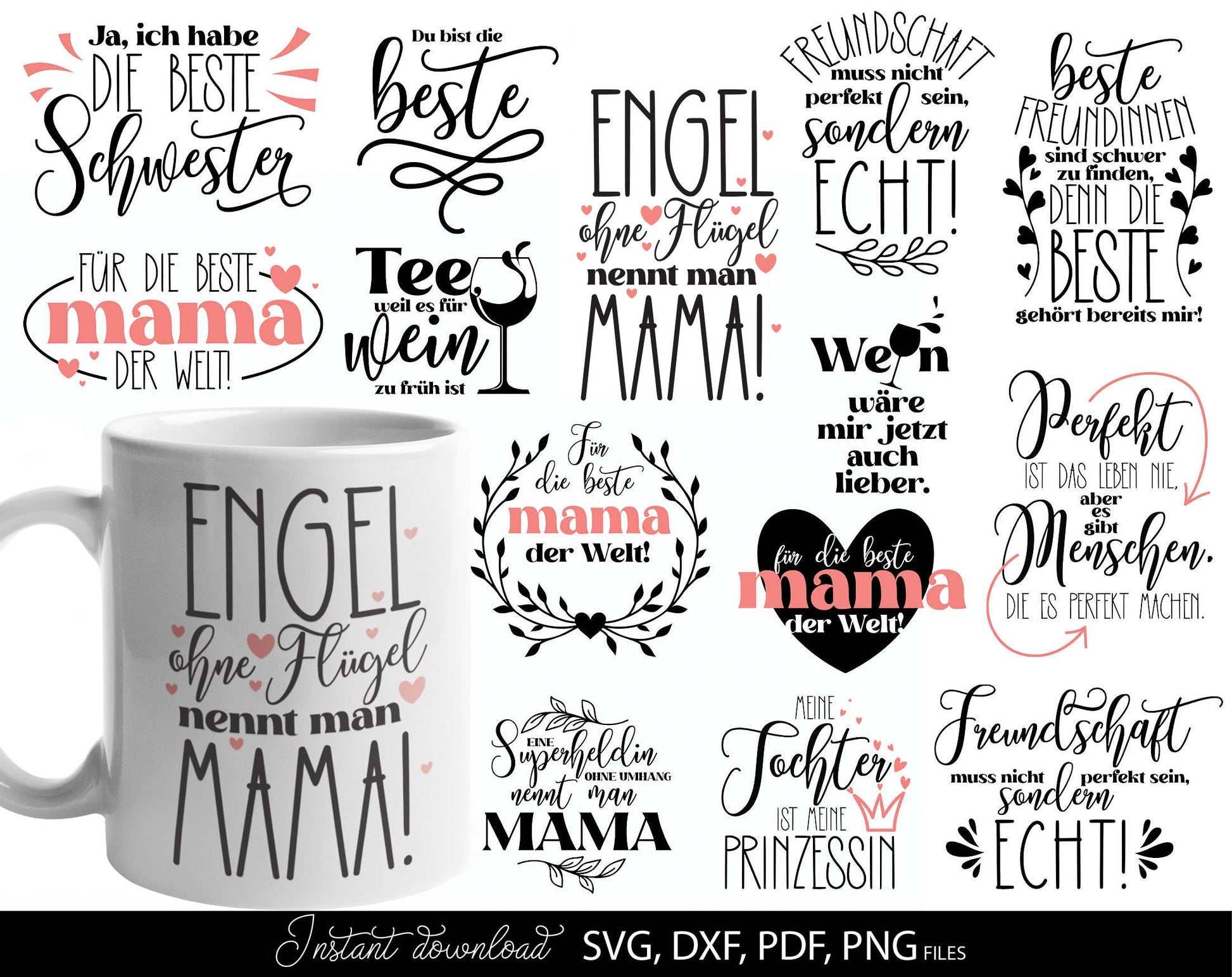 German Mama Plotter File SVG PNG DXF Bundle | Beste Freundin Svg | German Bruder Schwester Plotter File | Cricut Silhouette Plotting Bundle