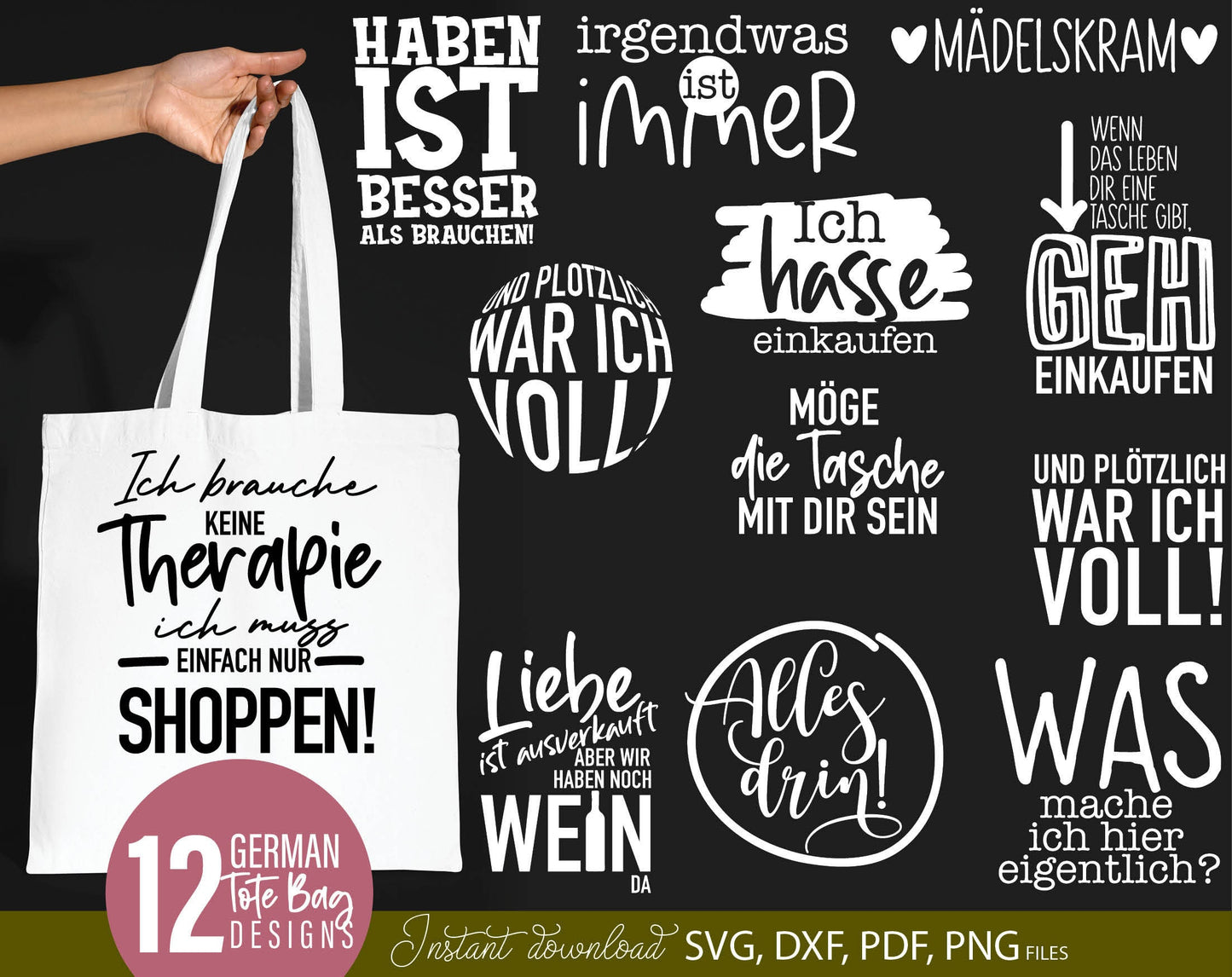 German Sprüche für Beutel Plotterdatei Taschensprüche Bundle svg Jutetasche plotten svg Eine von den Juten German plotter file SVG Laserdate