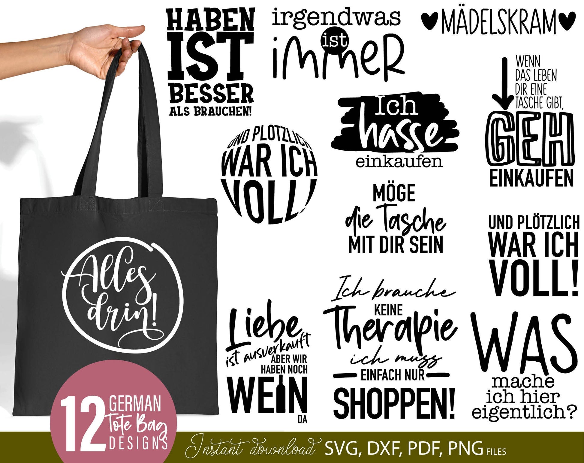 German Sprüche für Beutel Plotterdatei Taschensprüche Bundle svg Jutetasche plotten svg Eine von den Juten German plotter file SVG Laserdate