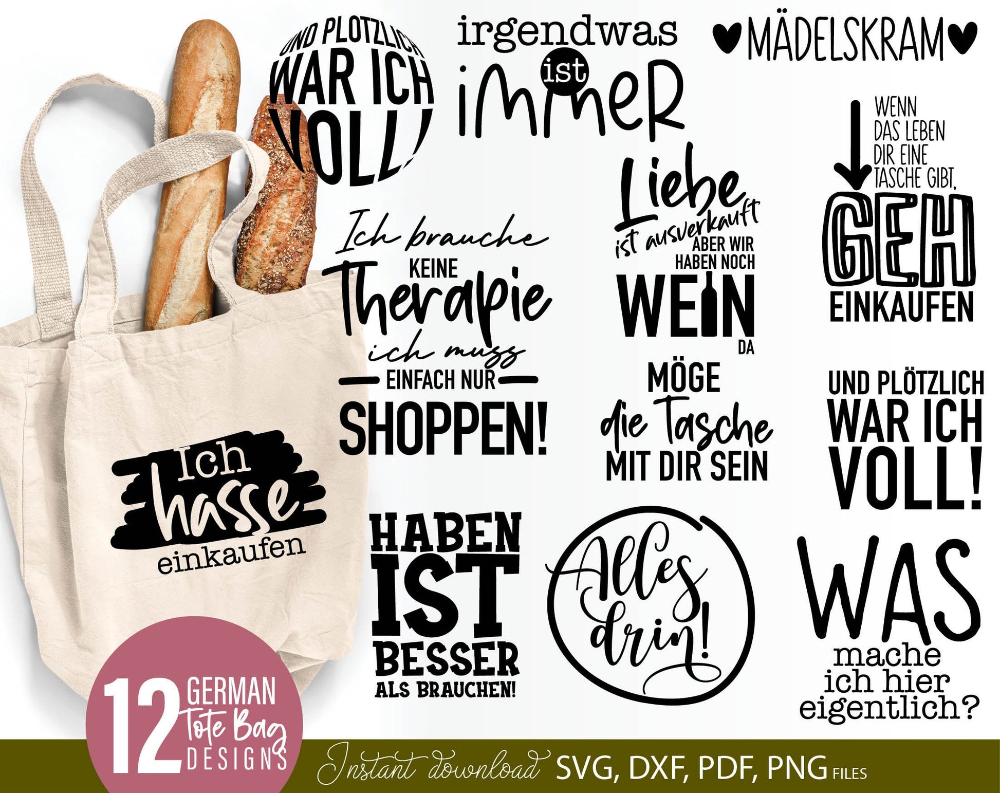 German Sprüche für Beutel Plotterdatei Taschensprüche Bundle svg Jutetasche plotten svg Eine von den Juten German plotter file SVG Laserdate