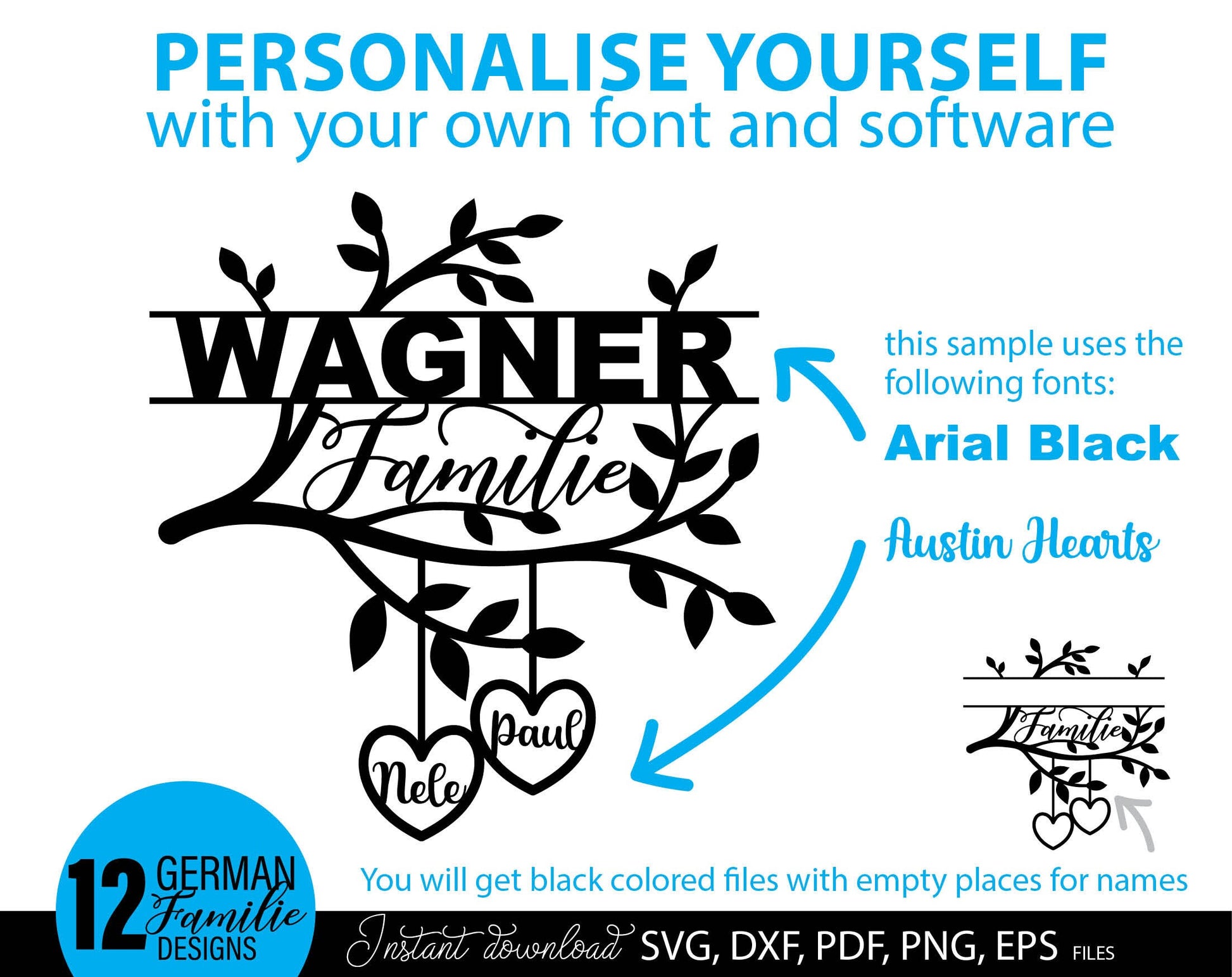 German familie reunion tree. Nice for Your zuhause decoration or gift ideas for family. SVG PNG JPG EPS DXF PDF files included. Compatible with Cricut, Silhouette or other. Cut from vinyl, use for printing, sublimation or laser cut, grave projects.