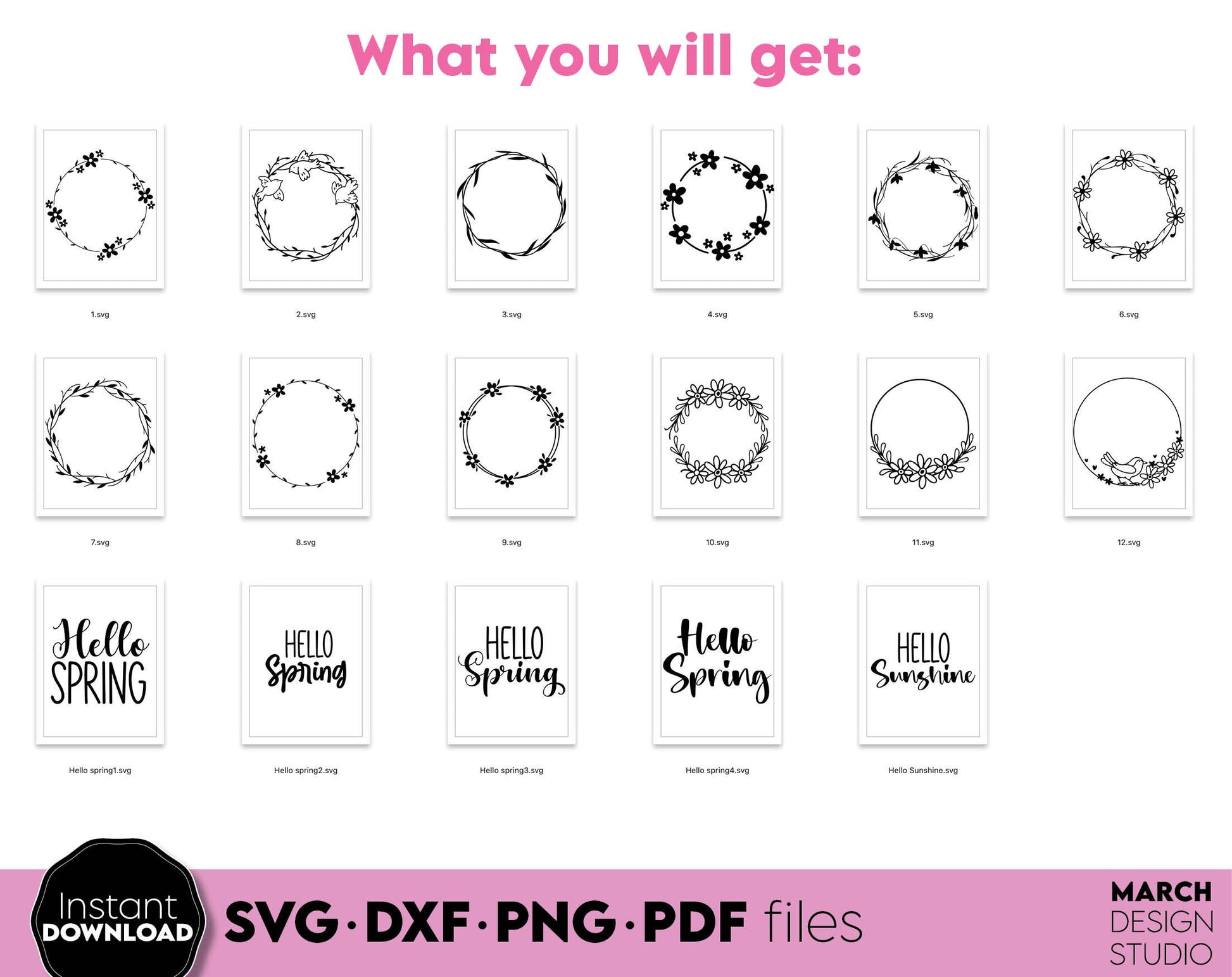 Spring wreath and spring quotes for Your craft SVG PNG JPG EPS DXF files included. Compatible with Cricut, Silhouette or other equipment. Cut from vinyl, use for printing, sublimation or laser cut, grave projects. Buy now for a good price and enjoy!