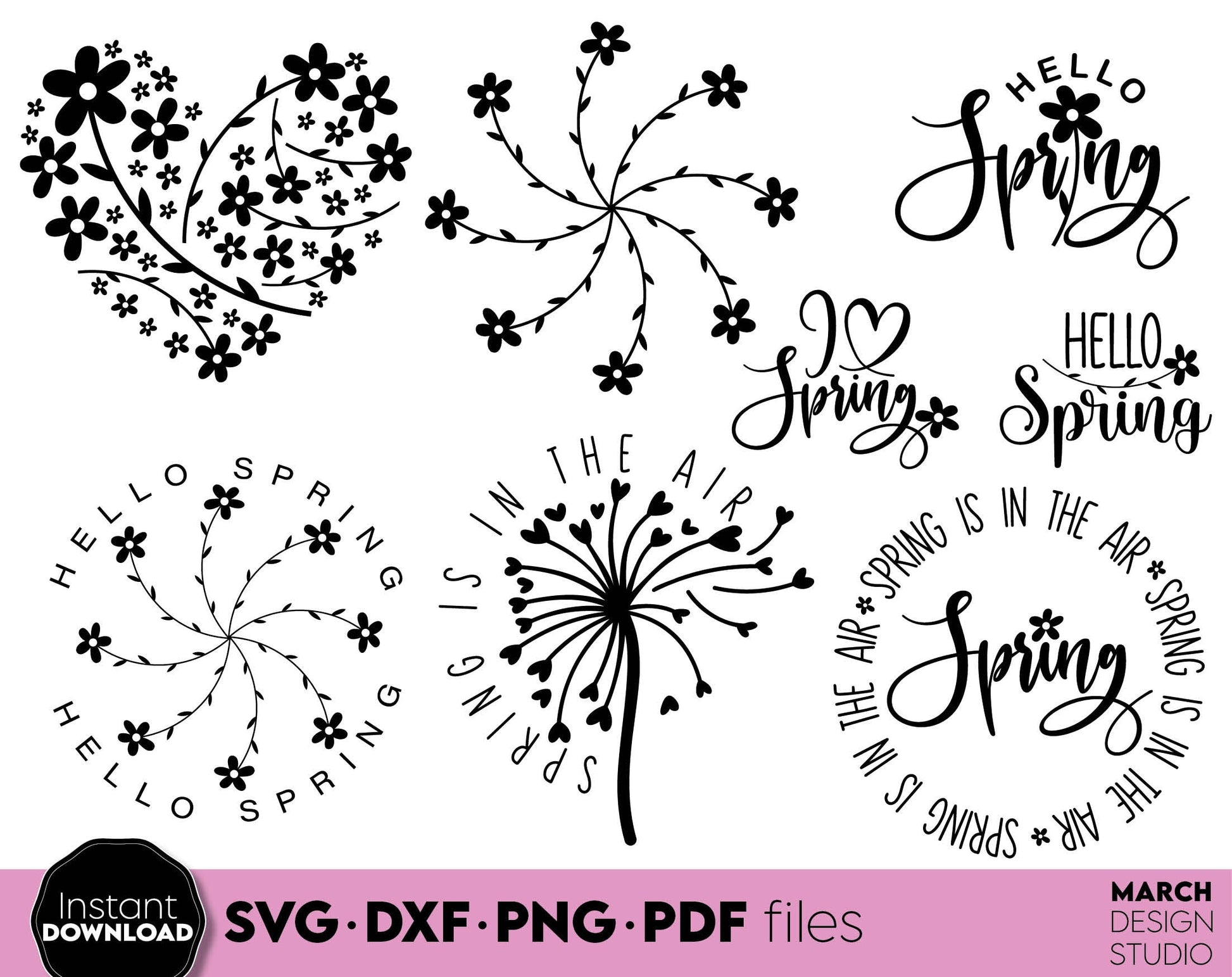 Spring Quotes and floral signs for Your Easter Shirt designs. SVG PNG EPS DXF files included. Compatible with Cricut, Silhouette or other. Cut from vinyl, use for printing, sublimation or laser cut, grave projects. Buy now for a good price and enjoy!