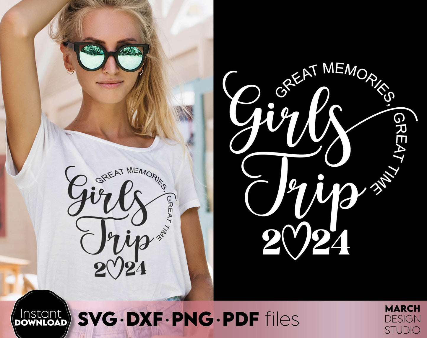 Great Memories - Great Time. Girls Trip 2024 matching shirt design. SVG DXF PNG PDF files included. Compatible with Cricut, Silhouette, Glowforge and any sublimation printer. Buy now for a good price and enjoy! Cut from vinyl, use for sublimation!