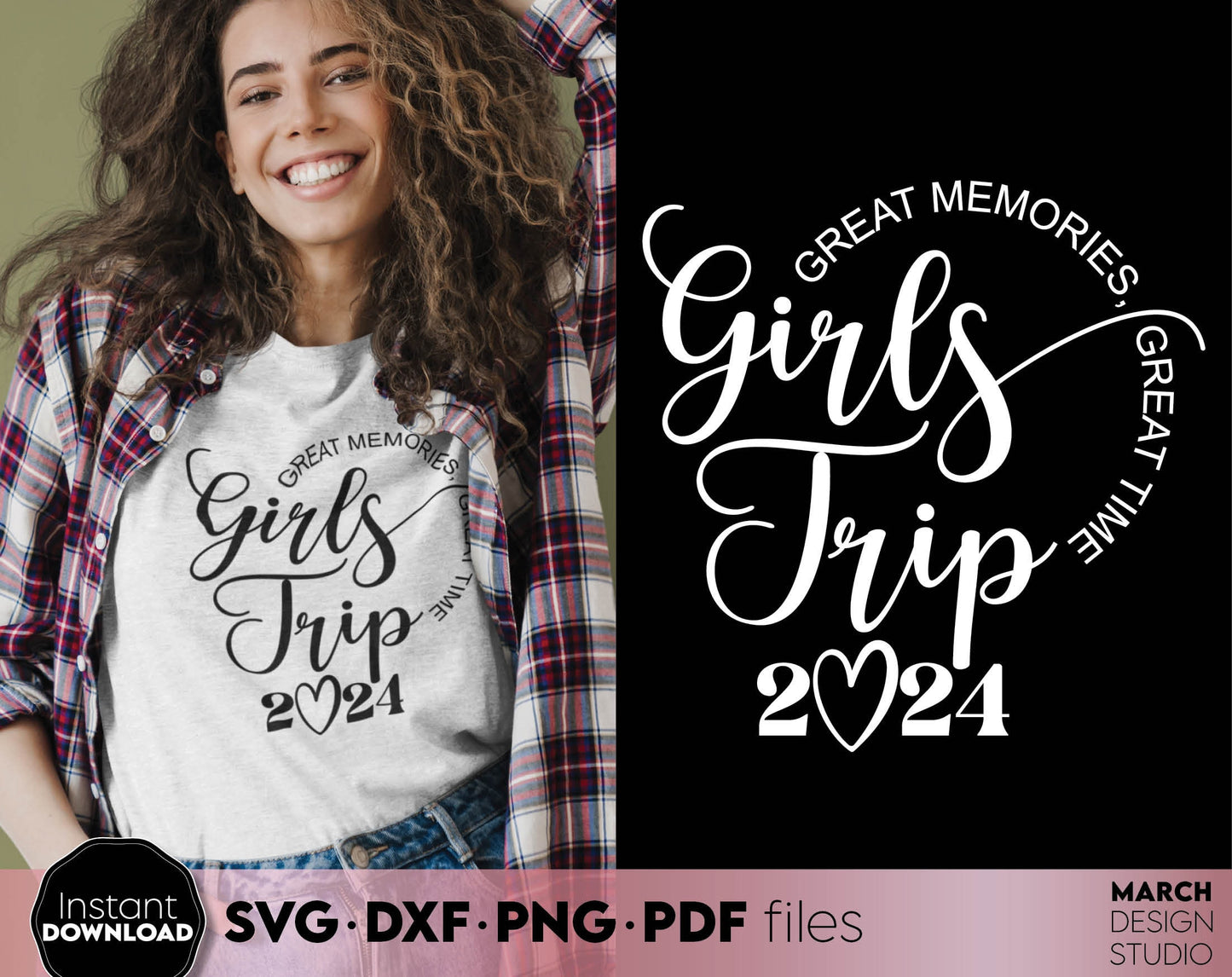 Great Memories - Great Time. Girls Trip 2024 matching shirt design. SVG DXF PNG PDF files included. Compatible with Cricut, Silhouette, Glowforge and any sublimation printer. Buy now for a good price and enjoy! Cut from vinyl, use for sublimation!