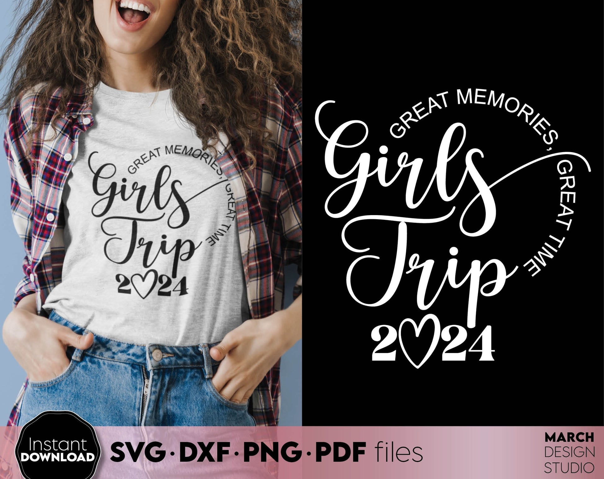 Great Memories - Great Time. Girls Trip 2024 matching shirt design. SVG DXF PNG PDF files included. Compatible with Cricut, Silhouette, Glowforge and any sublimation printer. Buy now for a good price and enjoy! Cut from vinyl, use for sublimation!