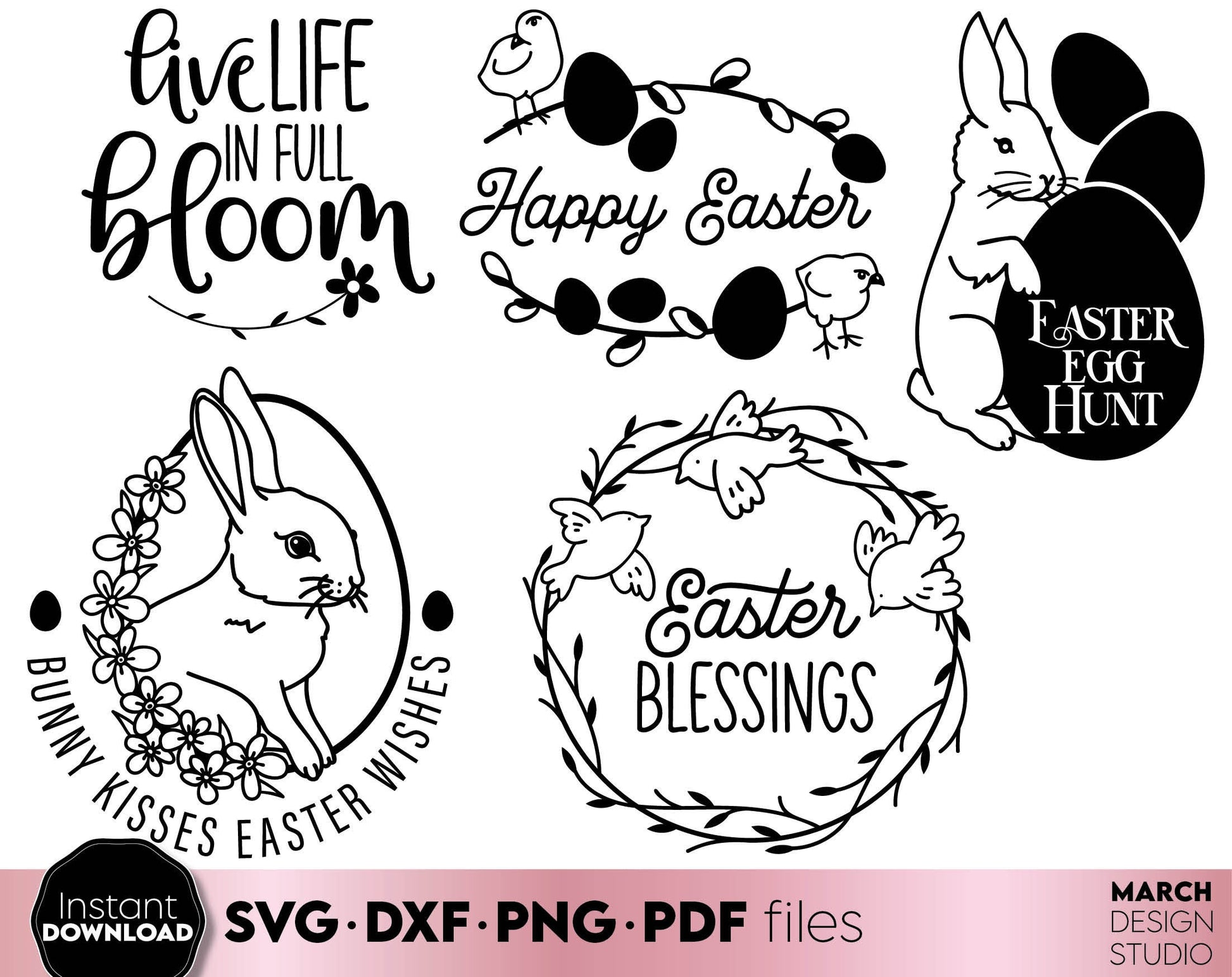 Spring bundle with rustic easter farmhouse decorations. SVG PNG EPS DXF files included. Compatible with Cricut, Silhouette or other equipment. Cut from vinyl, use for printing, sublimation or laser cut projects. Buy now for a good price and enjoy!