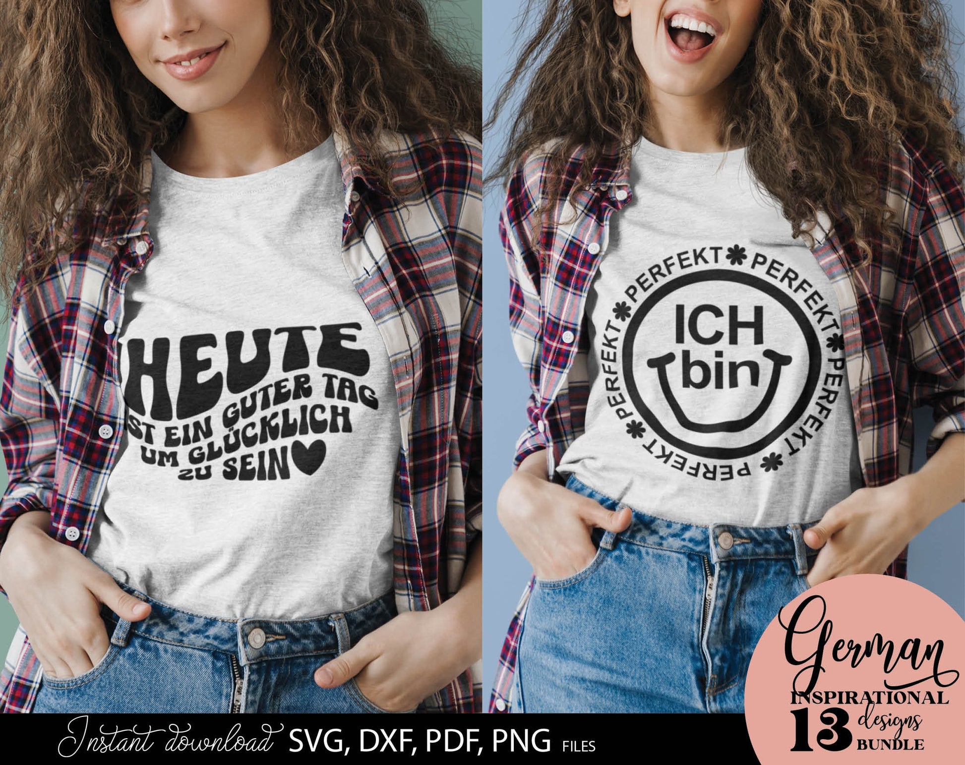 German Positive Quotes Plotter File SVG, PNG DXF JPG and PDF files included. Compatible with Cricut, Silhouette, Glowforge or other machines. Use for sublimation or laser cut projects as well. Buy now and enjoy! Discount prices available.