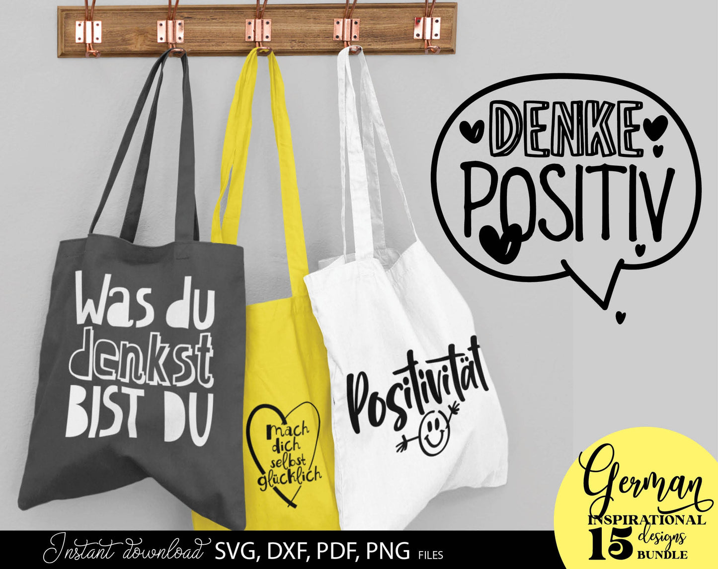 German Inspirational Quotes Plotter File SVG, PNG DXF JPG and PDF files included. Compatible with Cricut, Silhouette, Glowforge or other machines. Use for sublimation or laser cut projects as well. Buy now and enjoy! Discount prices available.