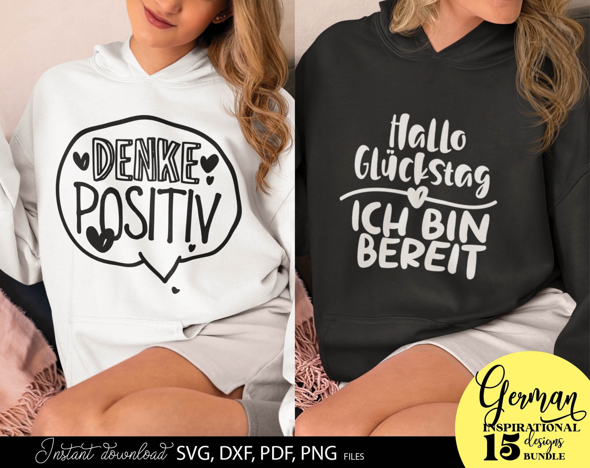 German Inspirational Quotes Plotter File SVG, PNG DXF JPG and PDF files included. Compatible with Cricut, Silhouette, Glowforge or other machines. Use for sublimation or laser cut projects as well. Buy now and enjoy! Discount prices available.