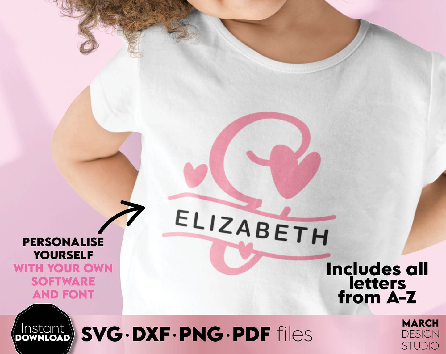 Split monogram for kids birthday or use as Valentine Day Gift ideas. SVG DXF PNG PDF files included. Cut from vinyl, use for sublimation or laser cut projects. Compatible with Cricut, Silhouette or other equipment. Buy now for a good price and enjoy