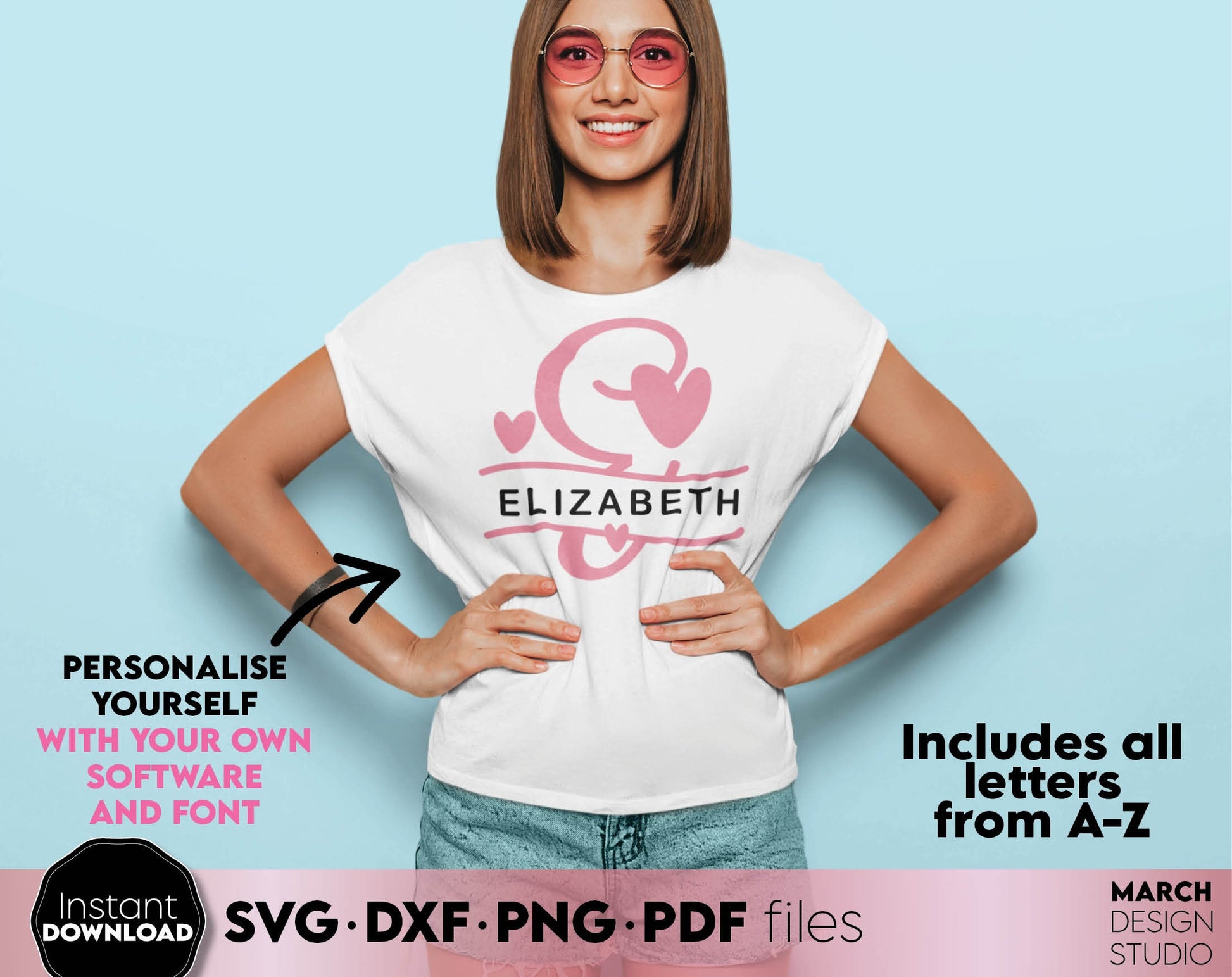 Split monogram for kids birthday or use as Valentine Day Gift ideas. SVG DXF PNG PDF files included. Cut from vinyl, use for sublimation or laser cut projects. Compatible with Cricut, Silhouette or other equipment. Buy now for a good price and enjoy