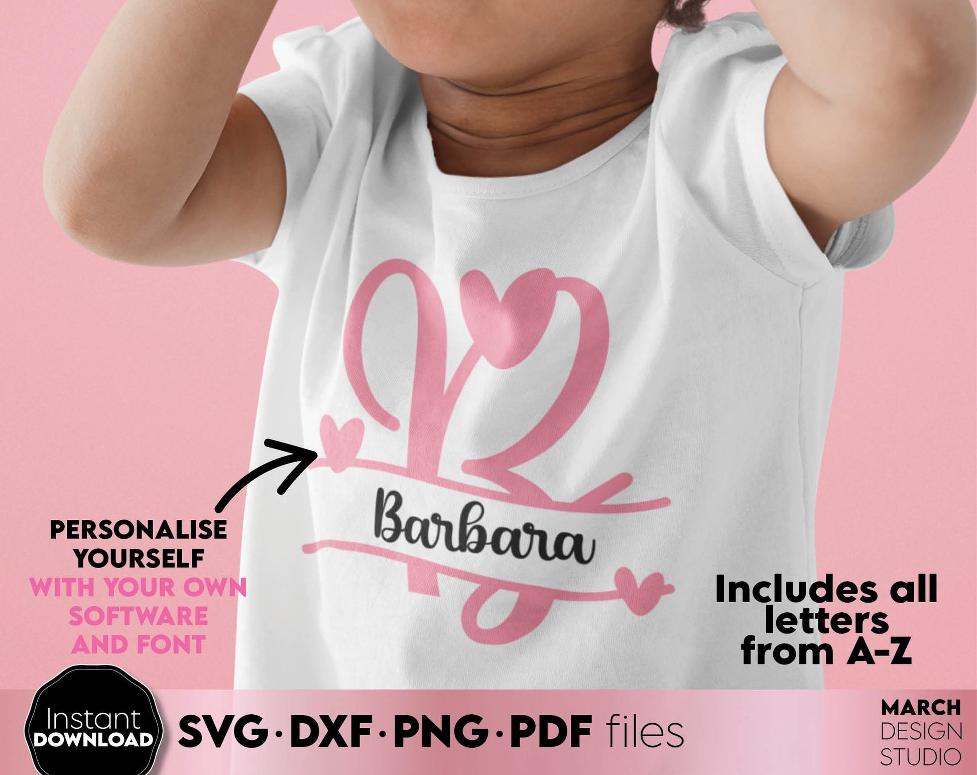 Split monogram for kids birthday or use as Valentine Day Gift ideas. SVG DXF PNG PDF files included. Cut from vinyl, use for sublimation or laser cut projects. Compatible with Cricut, Silhouette or other equipment. Buy now for a good price and enjoy