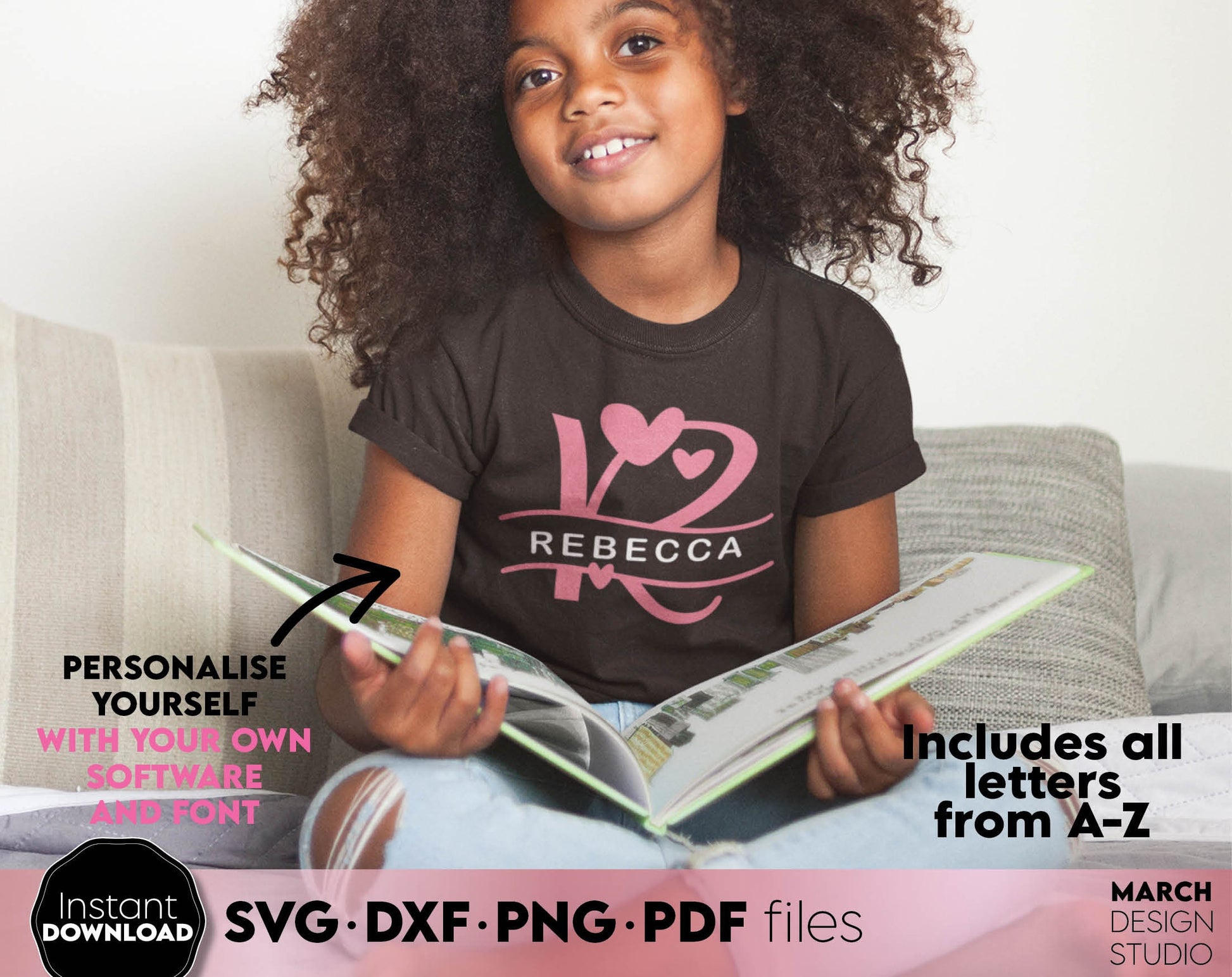 Split monogram for kids birthday or use as Valentine Day Gift ideas. SVG DXF PNG PDF files included. Cut from vinyl, use for sublimation or laser cut projects. Compatible with Cricut, Silhouette or other equipment. Buy now for a good price and enjoy