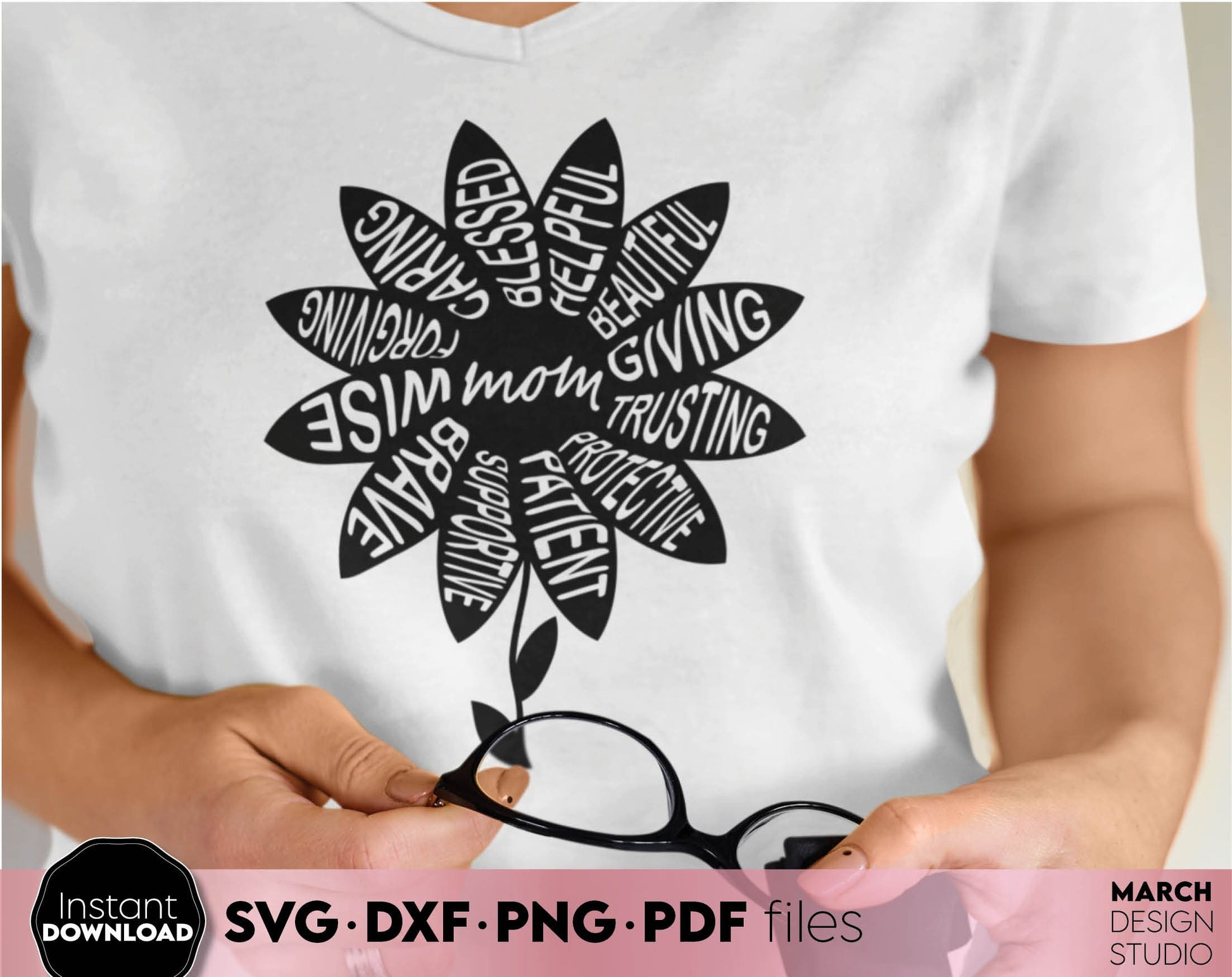 Mom Saying Flower. Nice design for mother day or mom birthday gift ideas. SVG PNG EPS DXF files included. Compatible with Cricut, Silhouette. Cut from vinyl, use for printing, sublimation or laser cut projects. Buy now for a good price, enjoy!