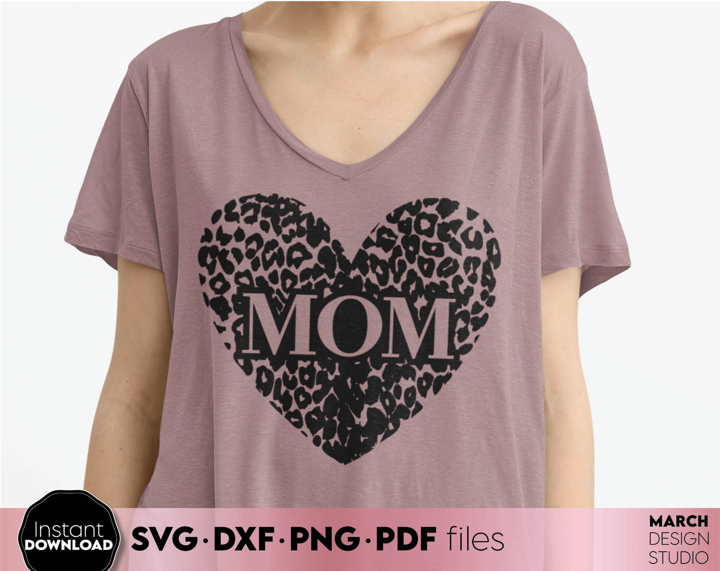 Mom leopard print heart. Nice design for mother day or mom birthday gift ideas. SVG PNG EPS DXF files included. Compatible with Cricut, Silhouette. Cut from vinyl, use for printing, sublimation or laser cut projects. Buy now for a good price, enjoy!