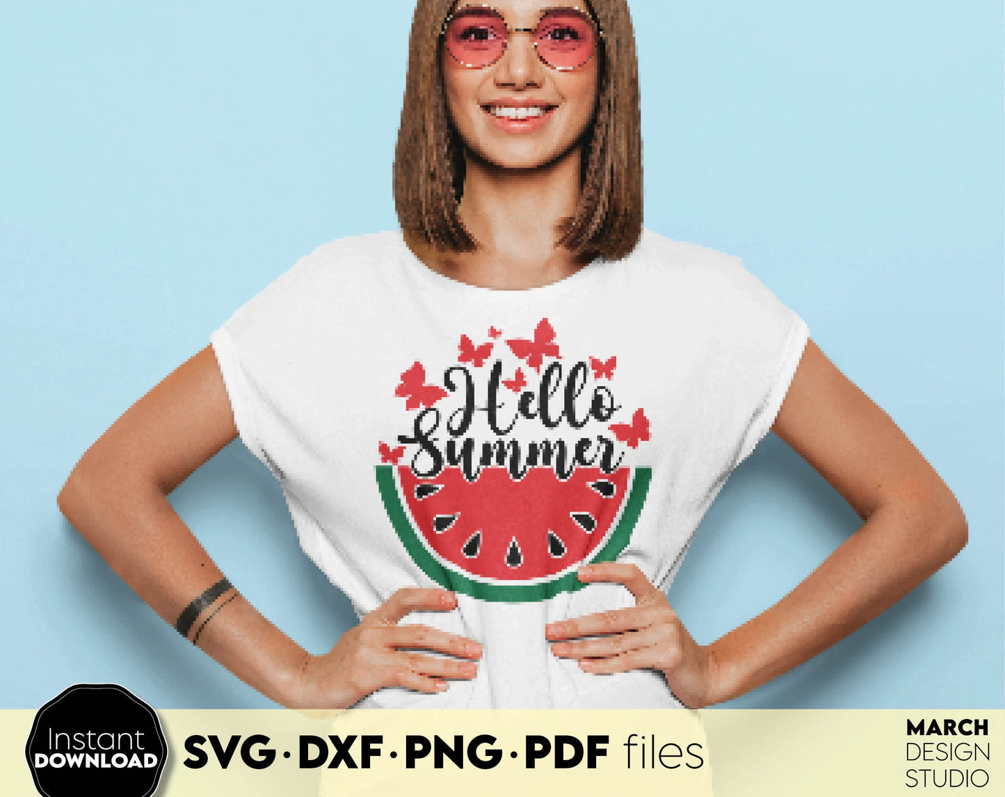 Hello summer design for Your funny summer shirt or decoration. SVG DXF PNG PDF files included. Compatible with Cricut, Silhouette or other equipment. Cut from vinyl, use for sublimation or laser cut / grave projects. Buy now for a good price, enjoy!