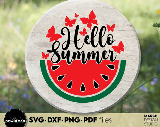 Hello summer design for Your funny summer shirt or decoration. SVG DXF PNG PDF files included. Compatible with Cricut, Silhouette or other equipment. Cut from vinyl, use for sublimation or laser cut / grave projects. Buy now for a good price, enjoy!