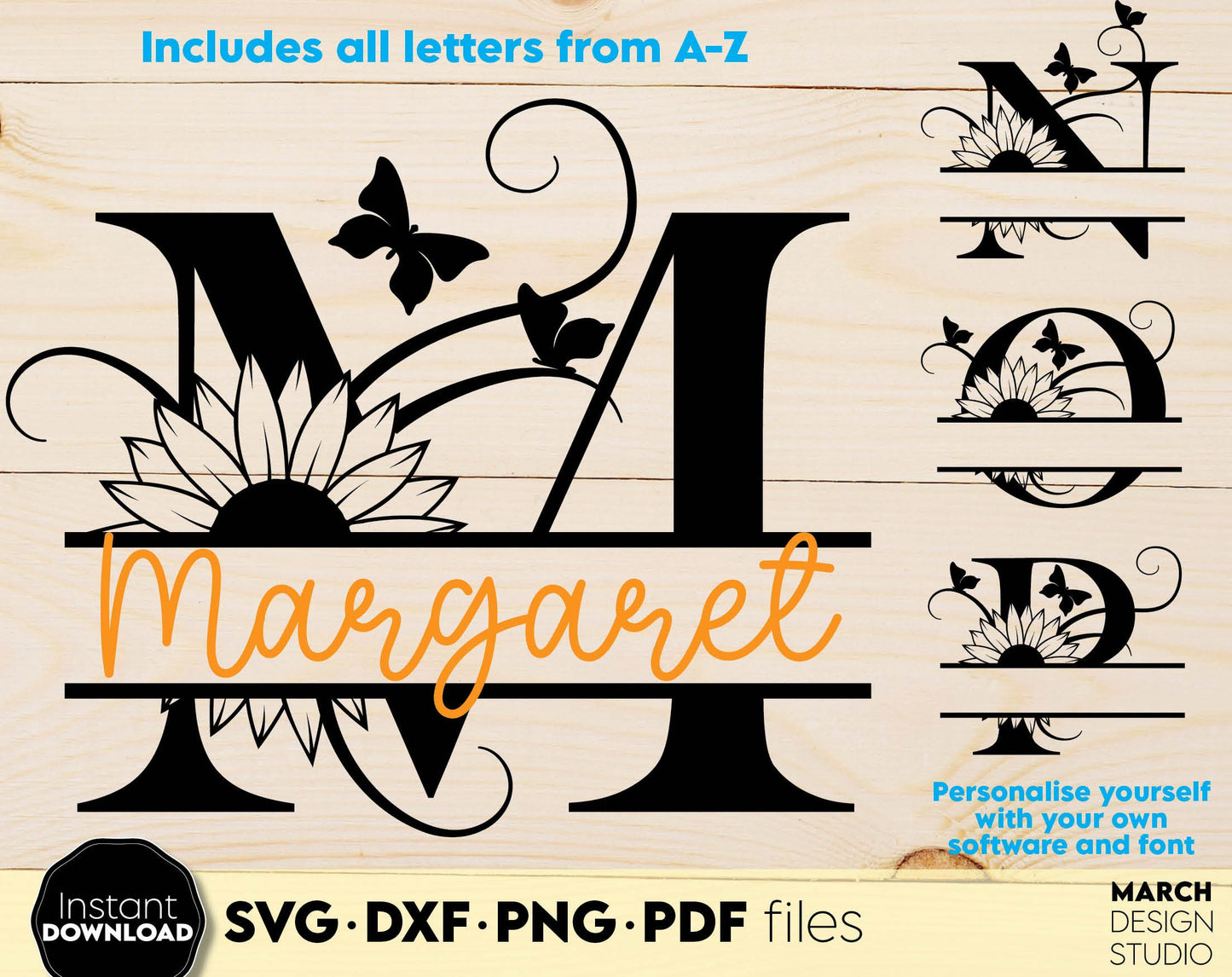 Butterfly Split Monogram Alphabet Letter Bundle for Your Birthday, Easter or other custom gift ideas. SVG DXF PNG PDF files included. Compatible with Cricut, Silhouette or other equipment. Cut from vinyl, use for sublimation or laser cut or grave.