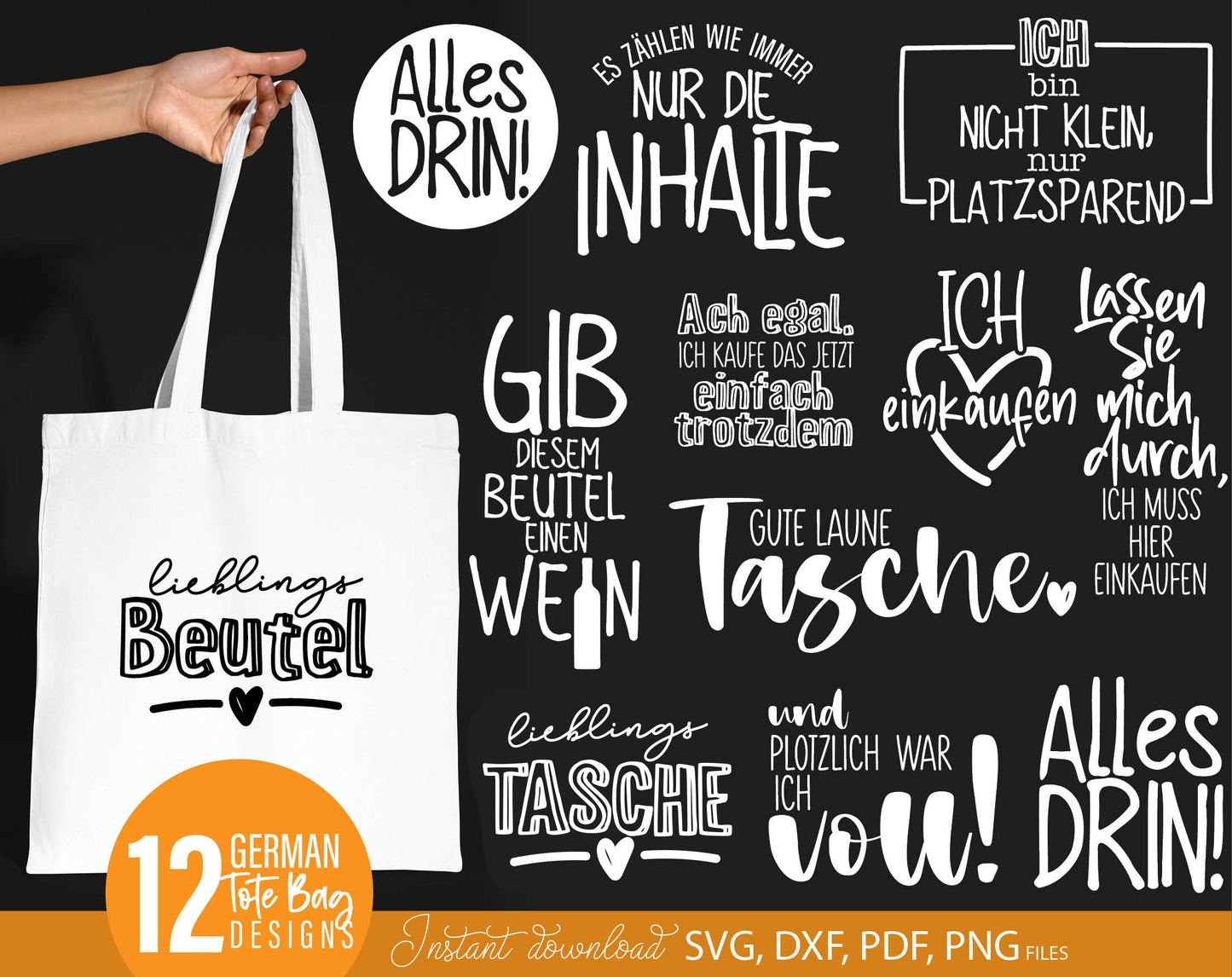 German sayings for bags plotter file bag sayings bundle svg Beutel quotes Svg Png Tasche sayings Svg Png German plotter files laserdatei