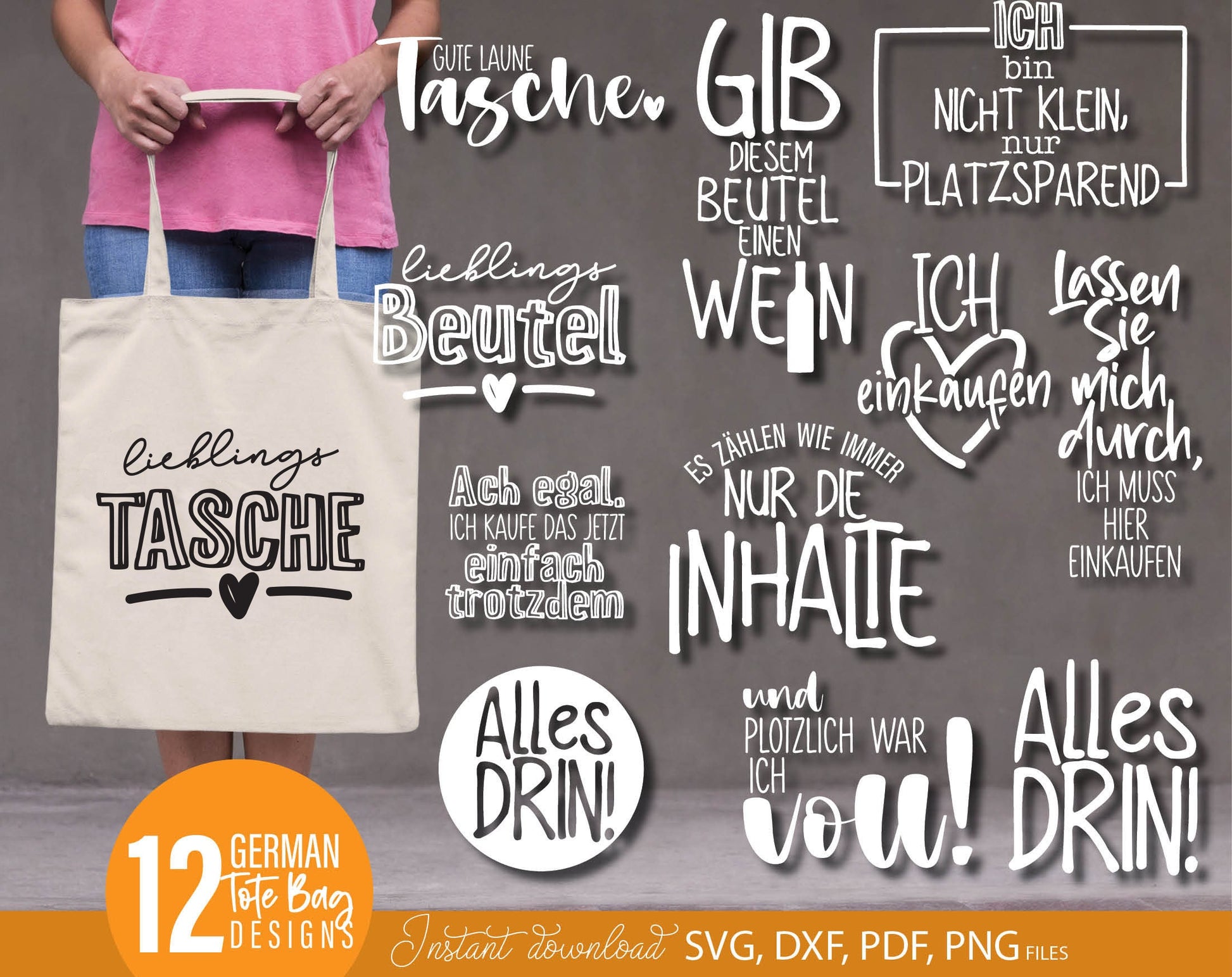 German sayings for bags plotter file bag sayings bundle svg Beutel quotes Svg Png Tasche sayings Svg Png German plotter files laserdatei