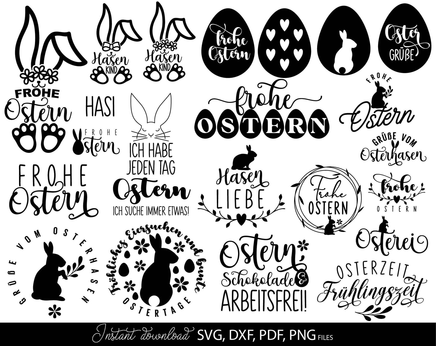 German Ostern Plotter File SVG DXF PNG and PDF files included. Spring Bunny Heart Botanical Egg | Cricut Silhouette Download Plotting Bundle. Compatible with Cricut, Silhouette and others machines. Use for sublimation or laser cut projects as well.