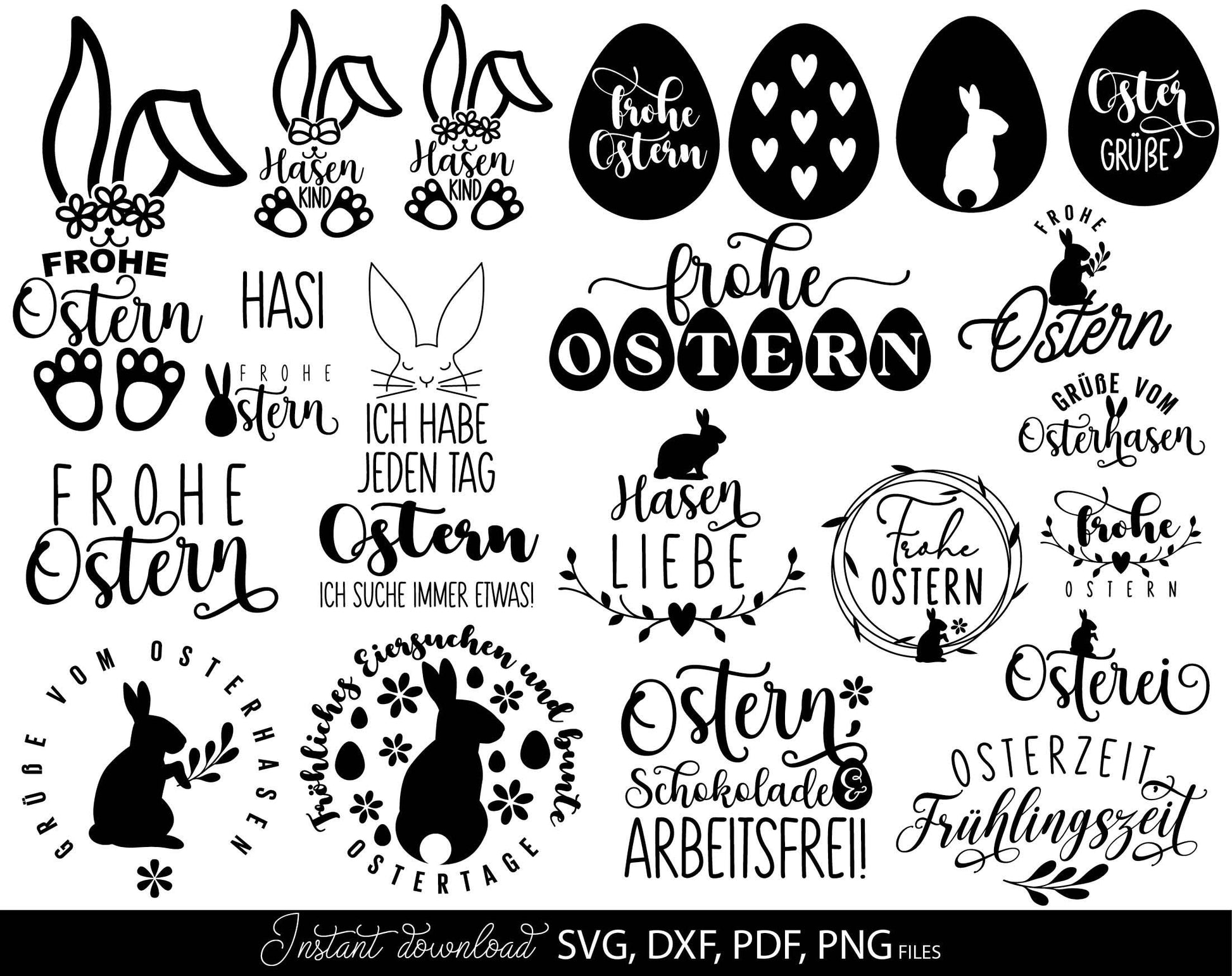 German Ostern Plotter File SVG DXF PNG and PDF files included. Spring Bunny Heart Botanical Egg | Cricut Silhouette Download Plotting Bundle. Compatible with Cricut, Silhouette and others machines. Use for sublimation or laser cut projects as well.